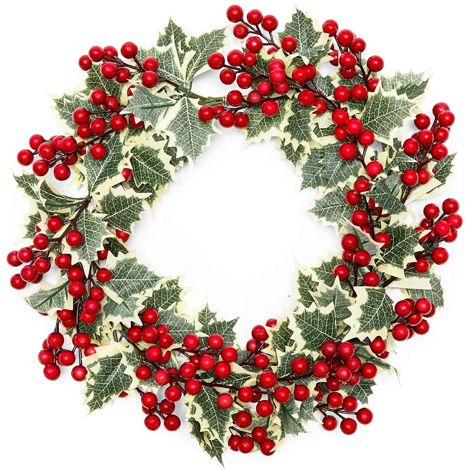 Artificial Christmas Wreath with Holly Berries for Front Door Decoration