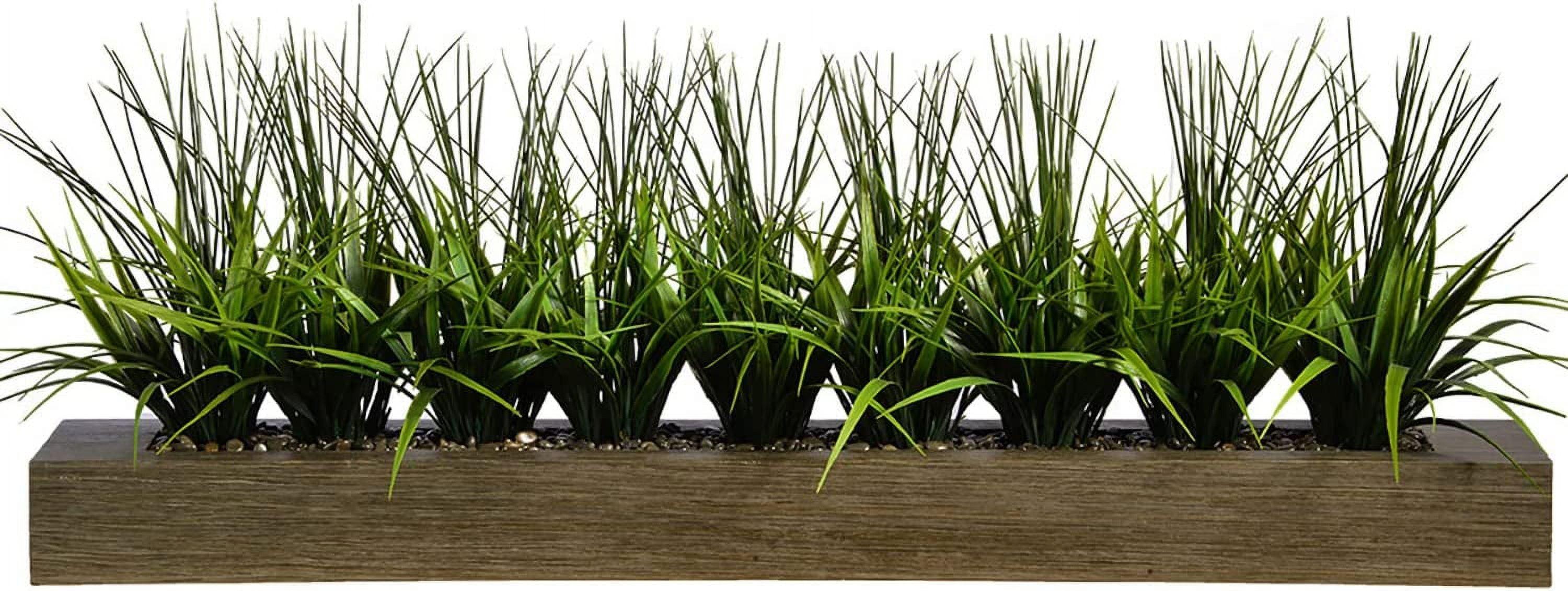 Artificial Faux Lifelike Plastic 13" Tall Green Grass In Wood Holder (Taupe)