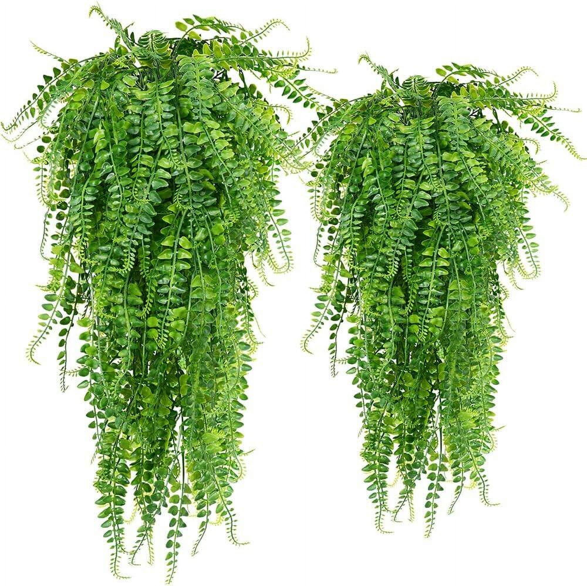 Artificial 2pack Fake Hanging Ferns Plant Faux Ivy Boston Outdoor UV Resistant Plastic (Green)