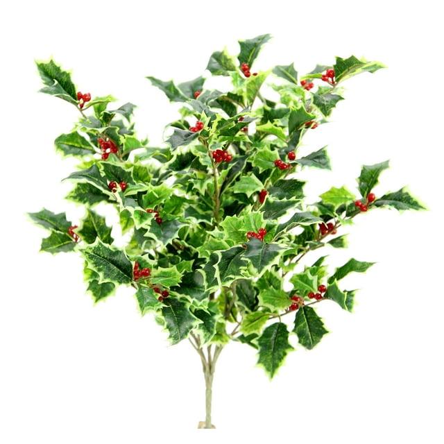 Artificial Holly Leaves Berries Christmas Bush
