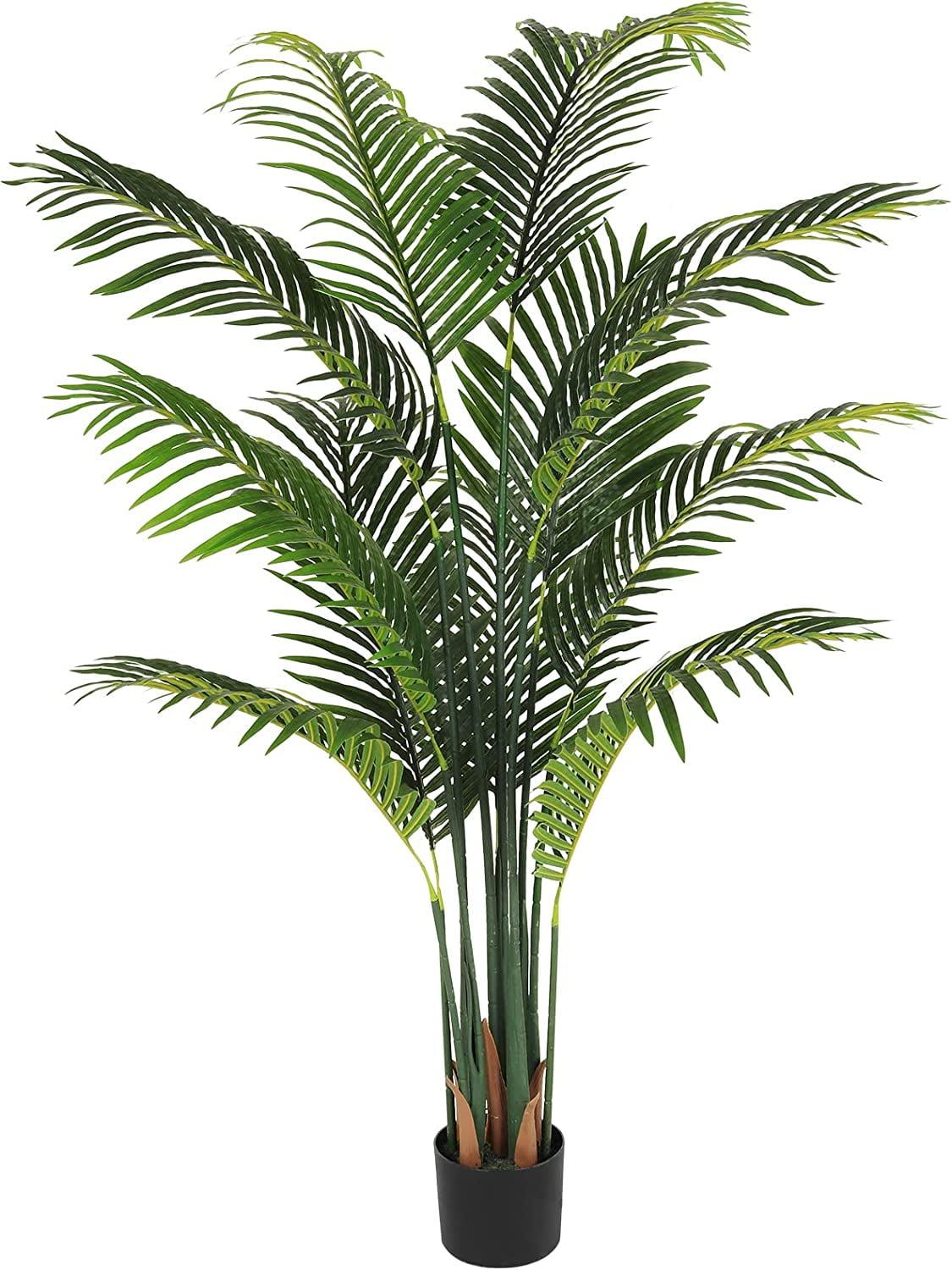 5ft Tall Artificial Green Palm Tree in Black Pot