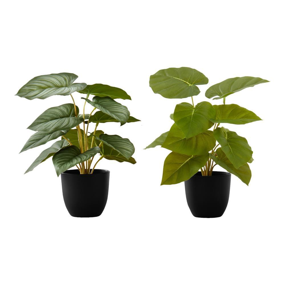 Monarch Specialties Artificial Plant 13 inch Tall Epipremnum Indoor Faux Fake Table Greenery Potted Set Of 2 Decorative Green Leaves Black Pots