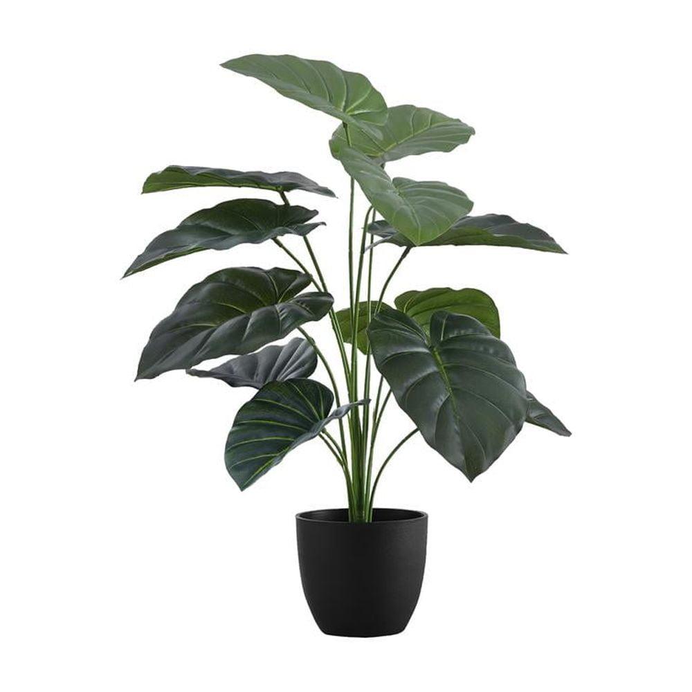 24" Tall Green Alocasia Faux Plant in Black Pot