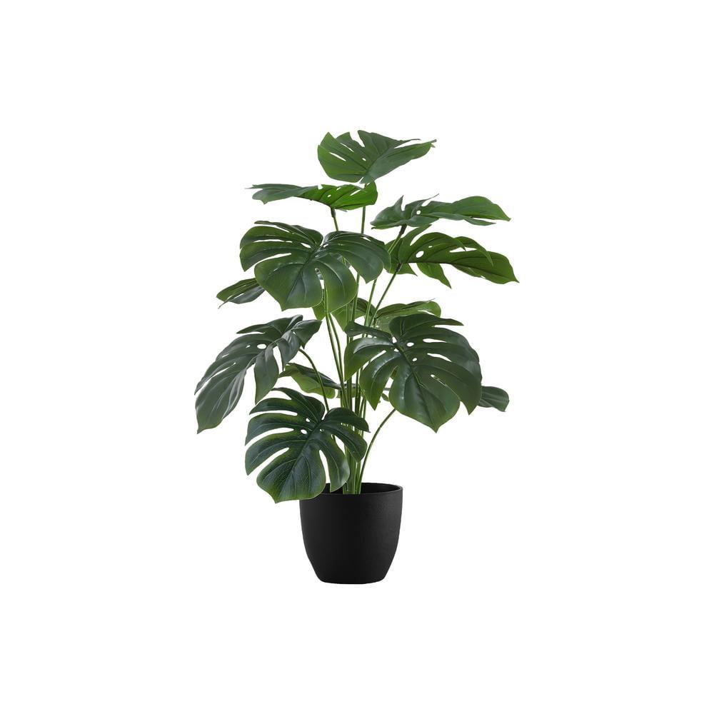 Monarch Specialties Artificial Plant 24 inch Tall Monstera Indoor Faux Fake Table Greenery Potted Real Touch Decorative Green Leaves Black Pot