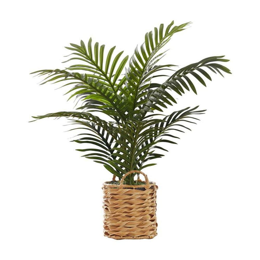 Monarch Specialties Artificial Plant Tall Palm Indoor Faux Fake Table Floor Greenery Potted Real Touch Decorative Green Leaves Beige Woven Basket