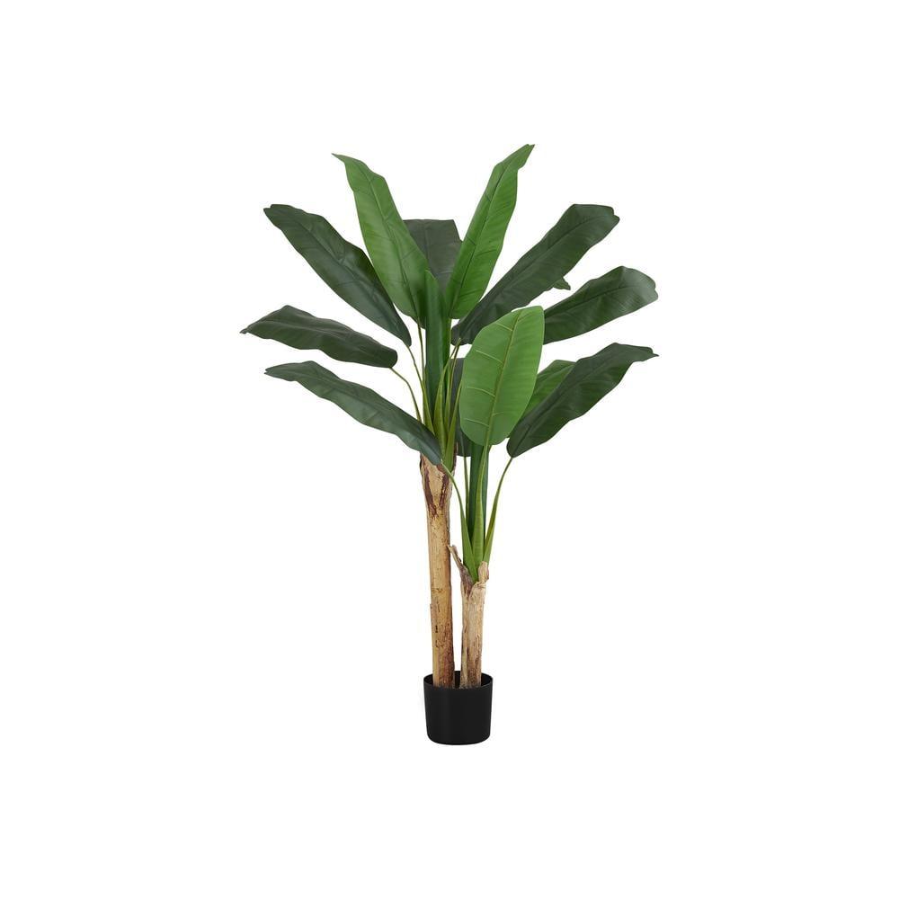 Monarch Specialties Artificial Plant 55 inch Tall Banana Tree Indoor Faux Fake Floor Greenery Potted Real Touch Decorative Green Leaves Black Pot