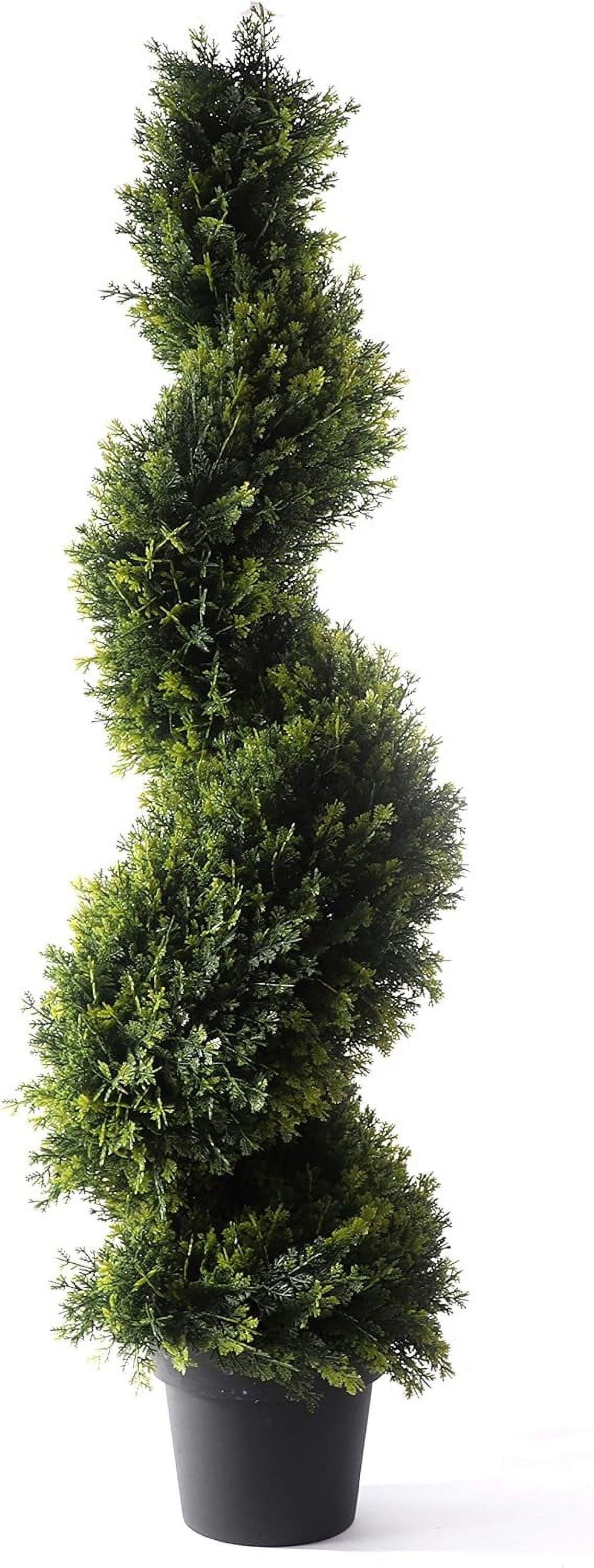 4' Green Spiral Cypress Artificial Topiary Tree in Black Pot