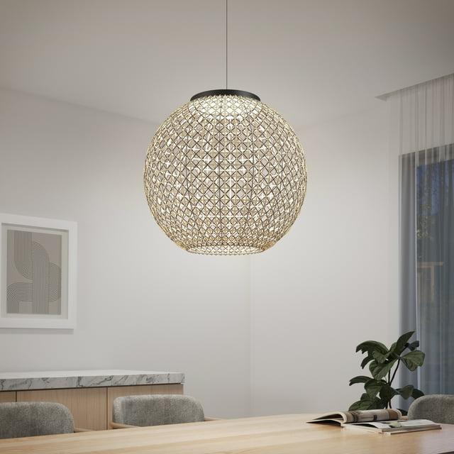 Artika Benson LED Integrated Exotic Pendant Light, Black and Rattan