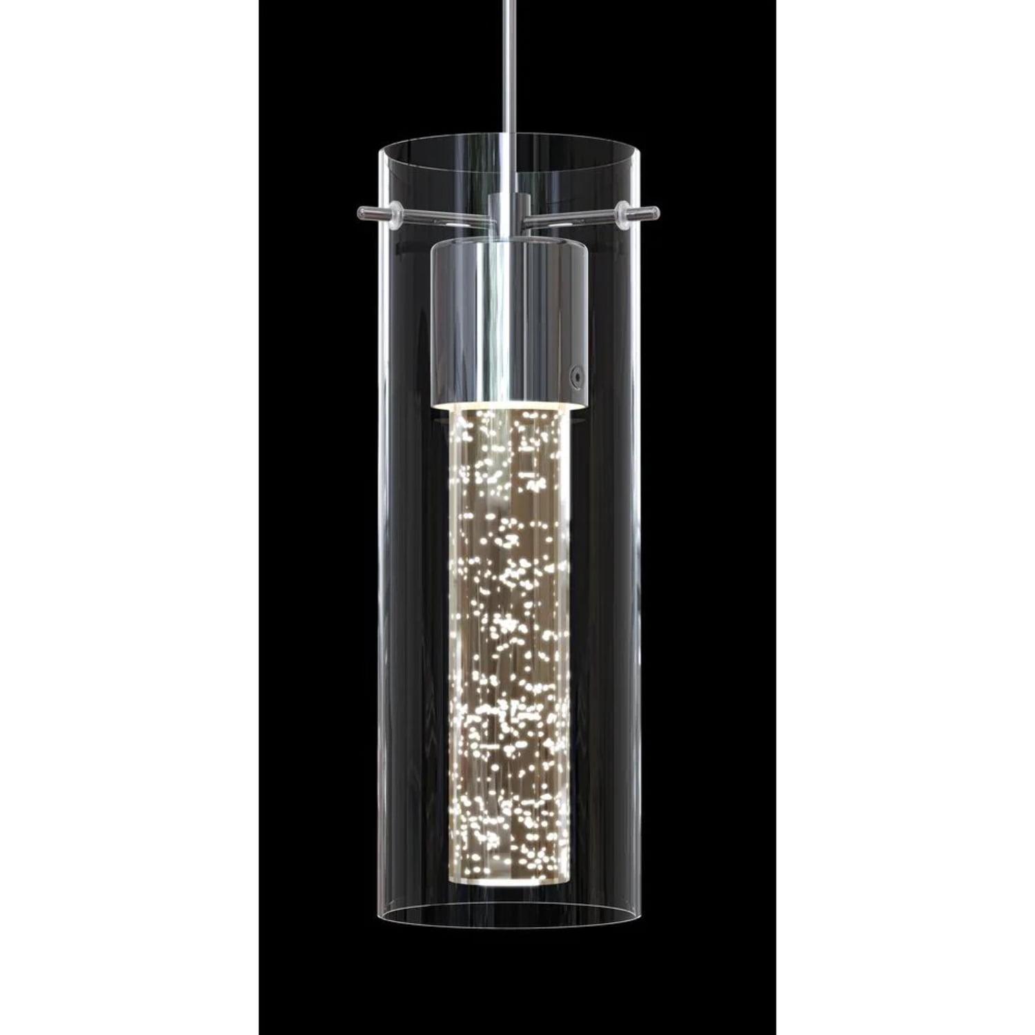 Chrome Cylinder LED Pendant Light with Bubble Glass