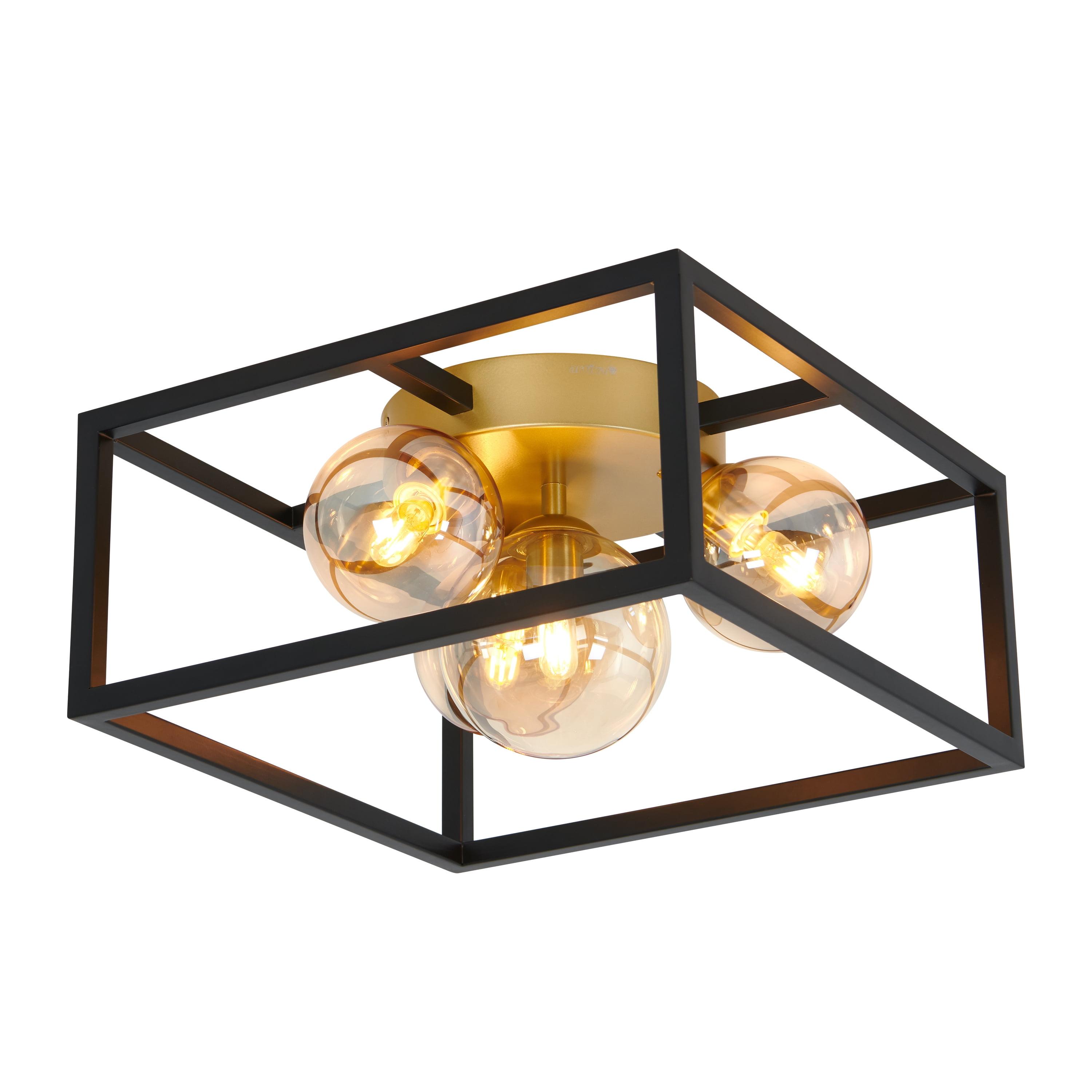 Modern Matte Black and Gold 14" Square LED Flush Mount Ceiling Light