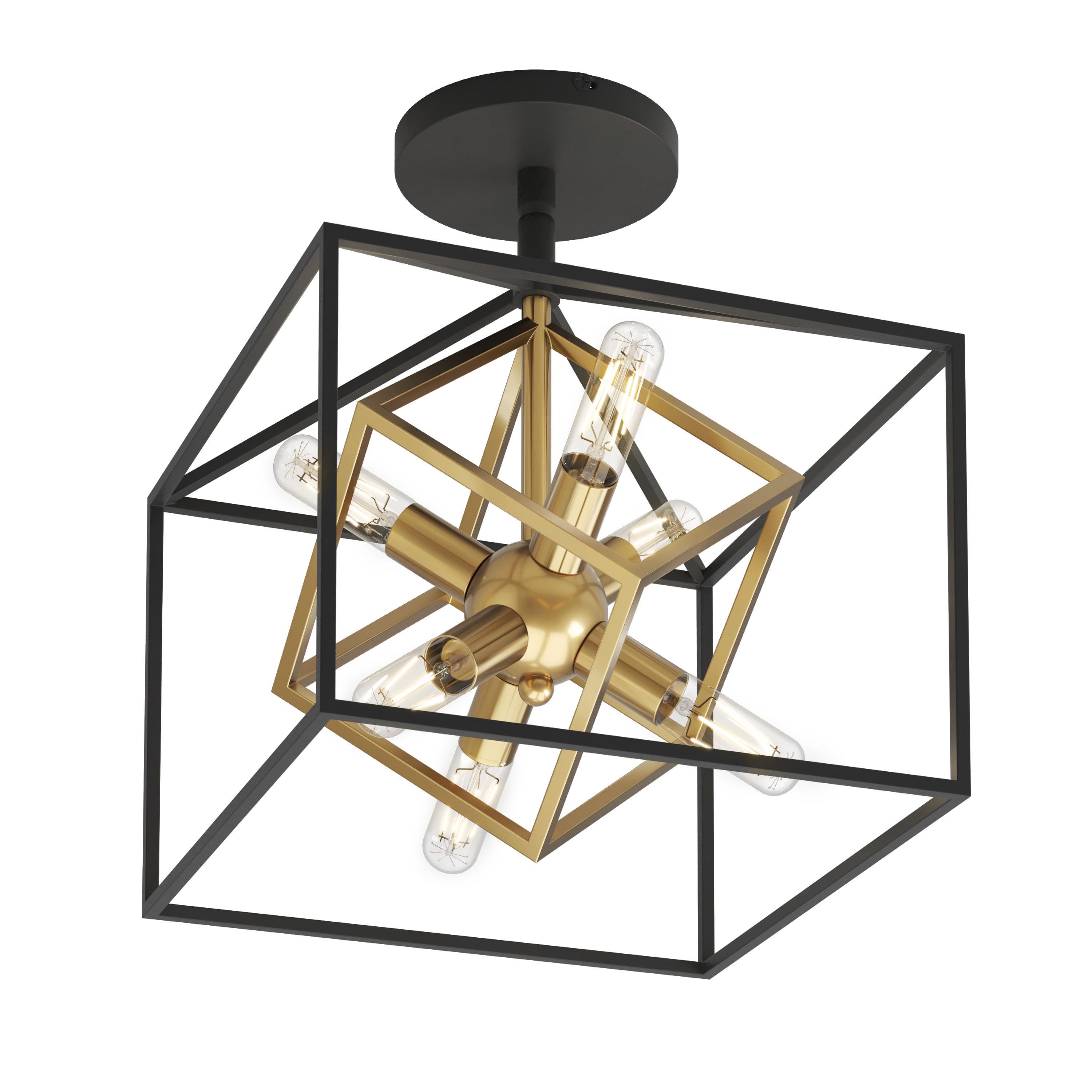 Matte Black and Gold Geometric Semi-Flush Mount Ceiling Light