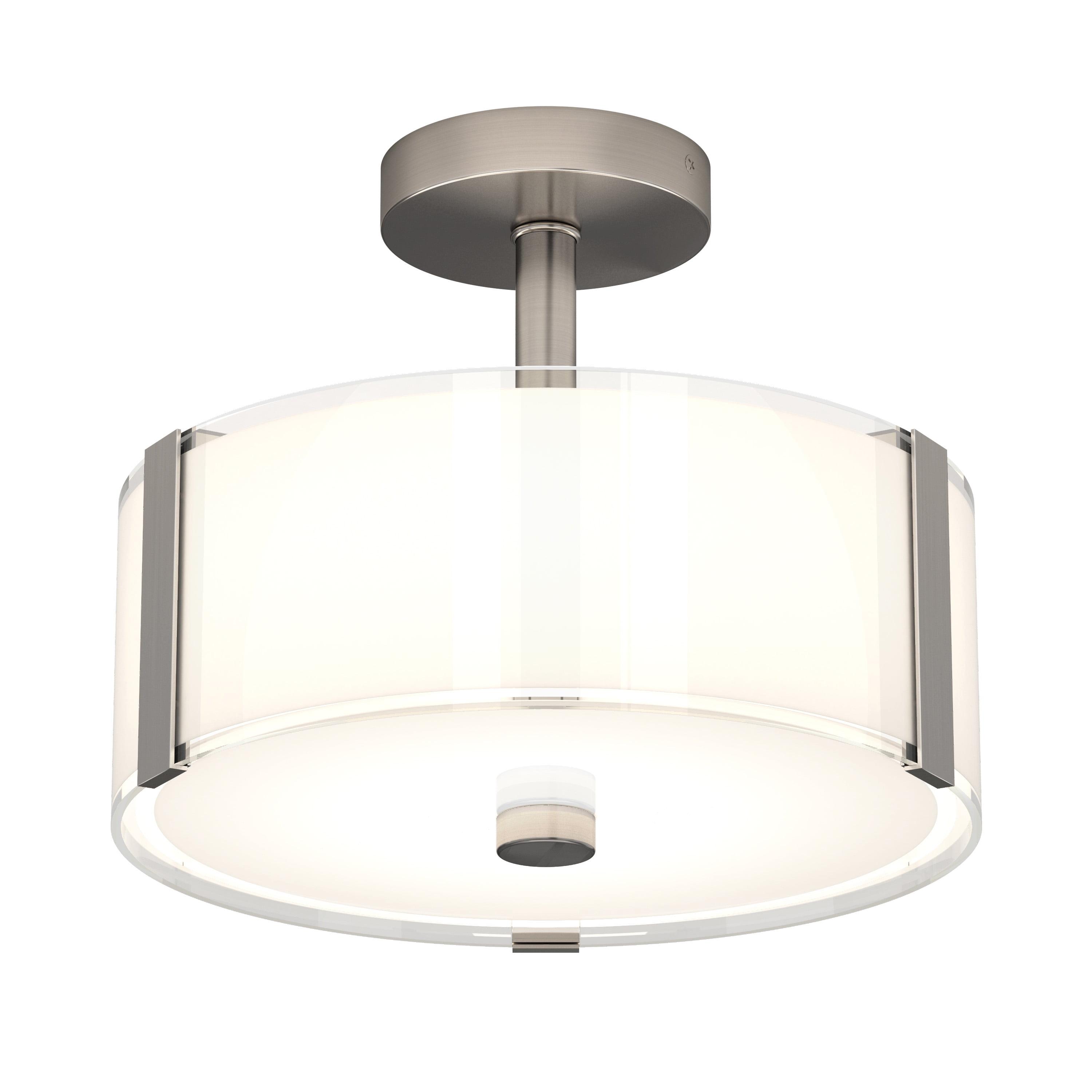 12" Brushed Nickel Glass Drum LED Ceiling Light