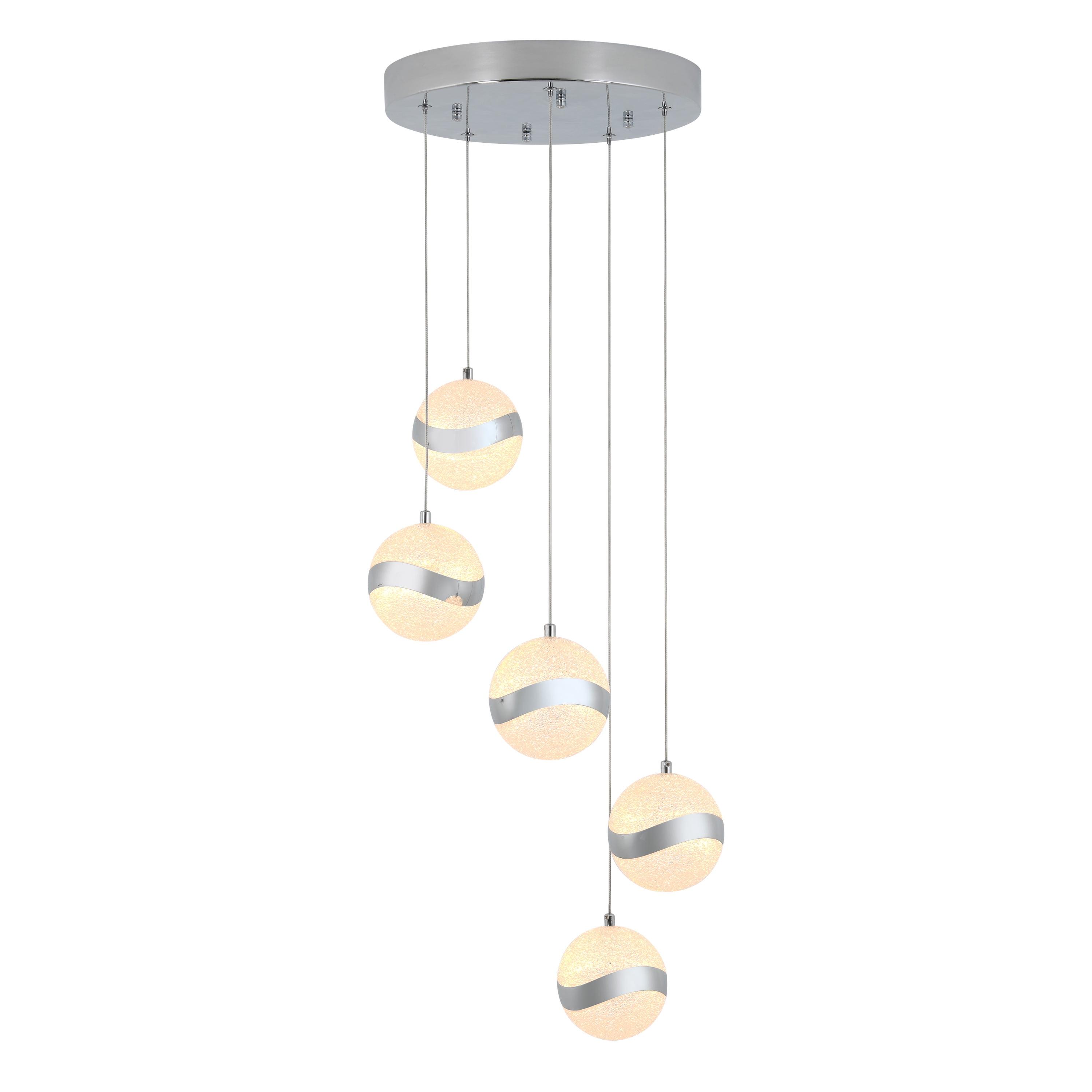 Artika Wavey 5-Light Integrated LED Pendant Light Fixture, Chrome Finish