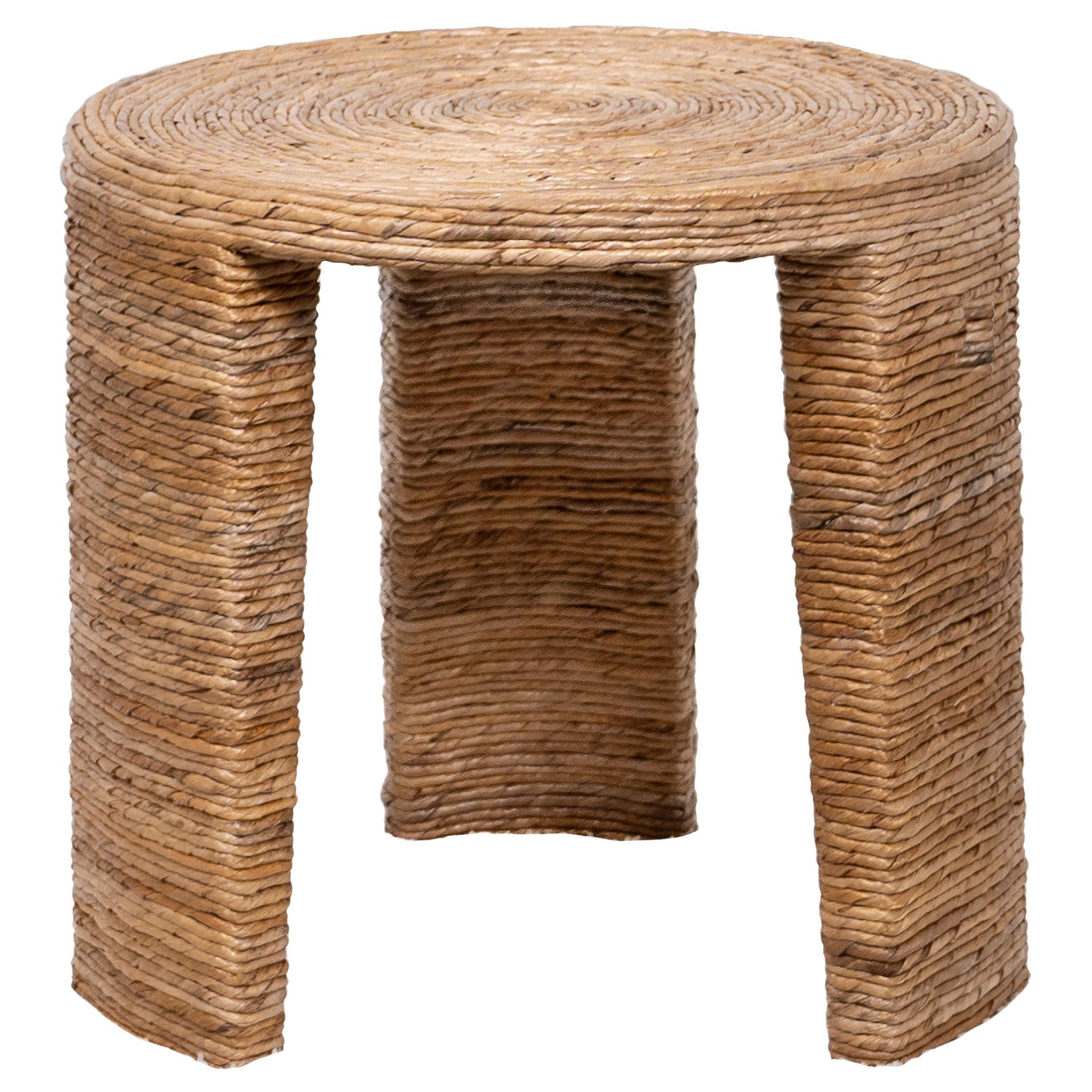 Natural Woven Rattan Round End Table with Storage