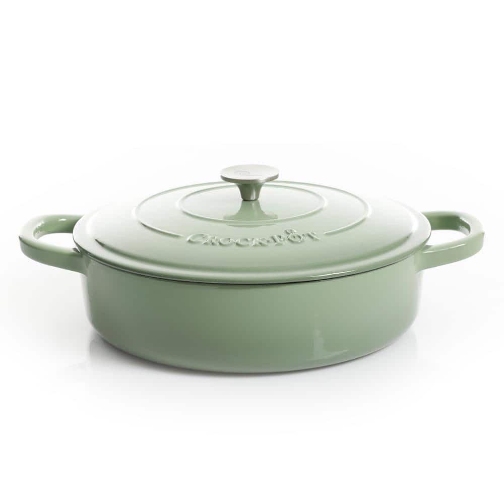 Crockpot Crock Pot Artisan 5qt Round Enamel Cast Iron Braiser Pan in Green