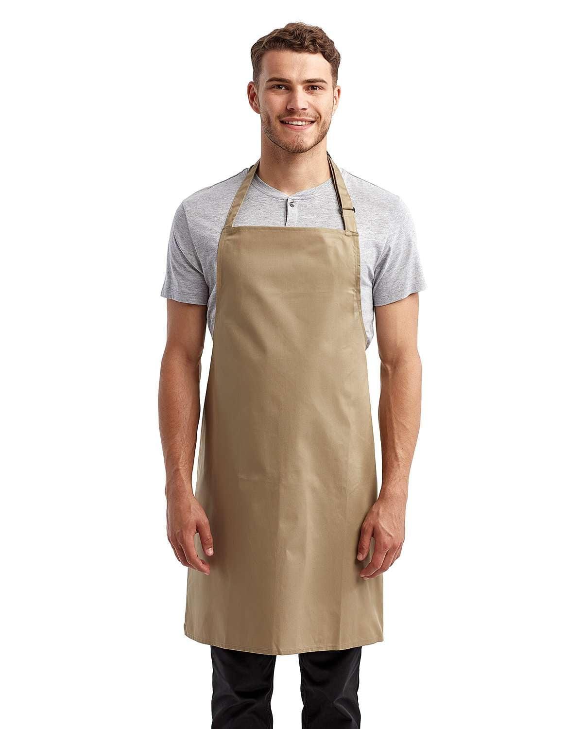 Beige Sustainable Cotton-Polyester Adjustable Bib Apron