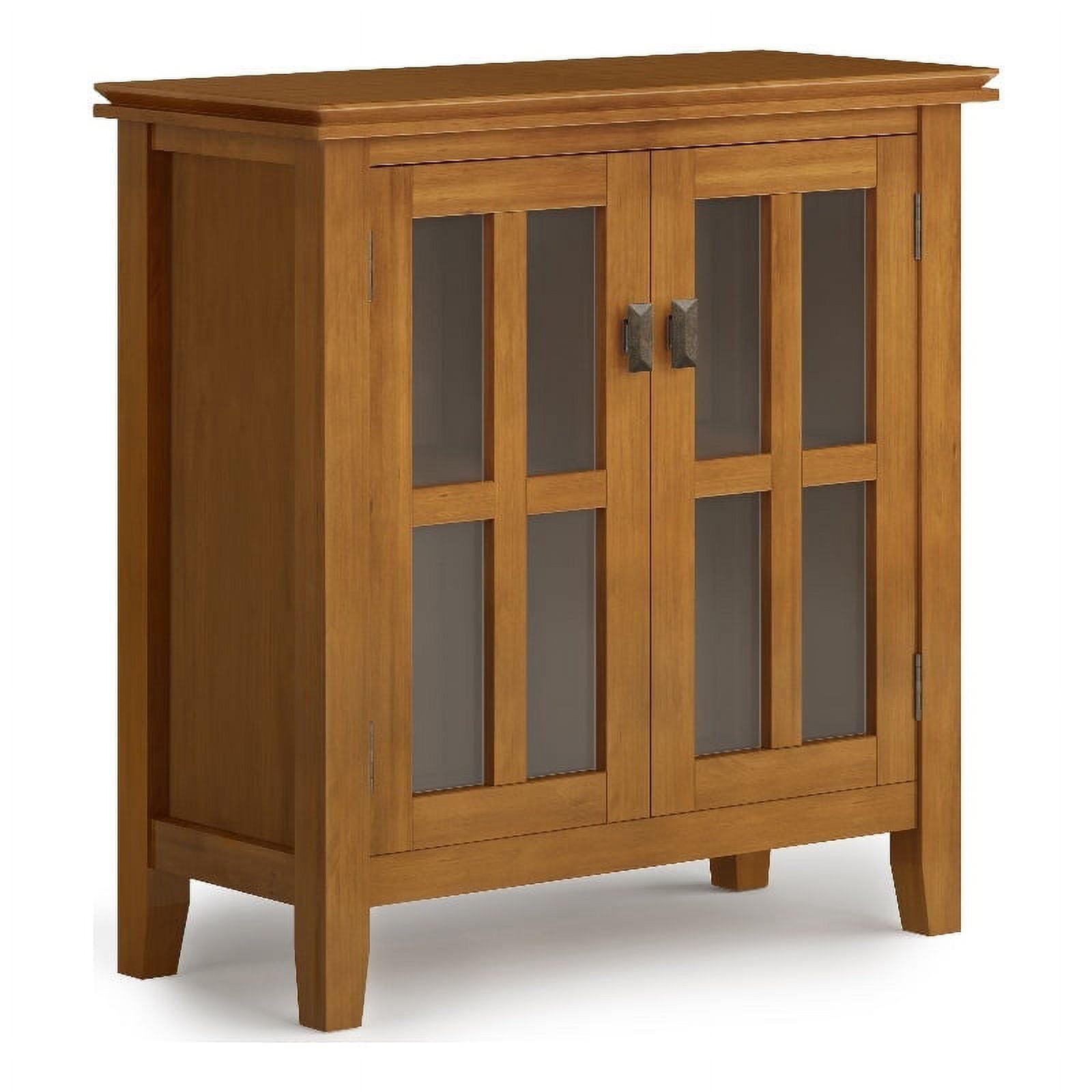 Traditional Honey Brown Solid Wood Low Storage Cabinet with Glass Doors