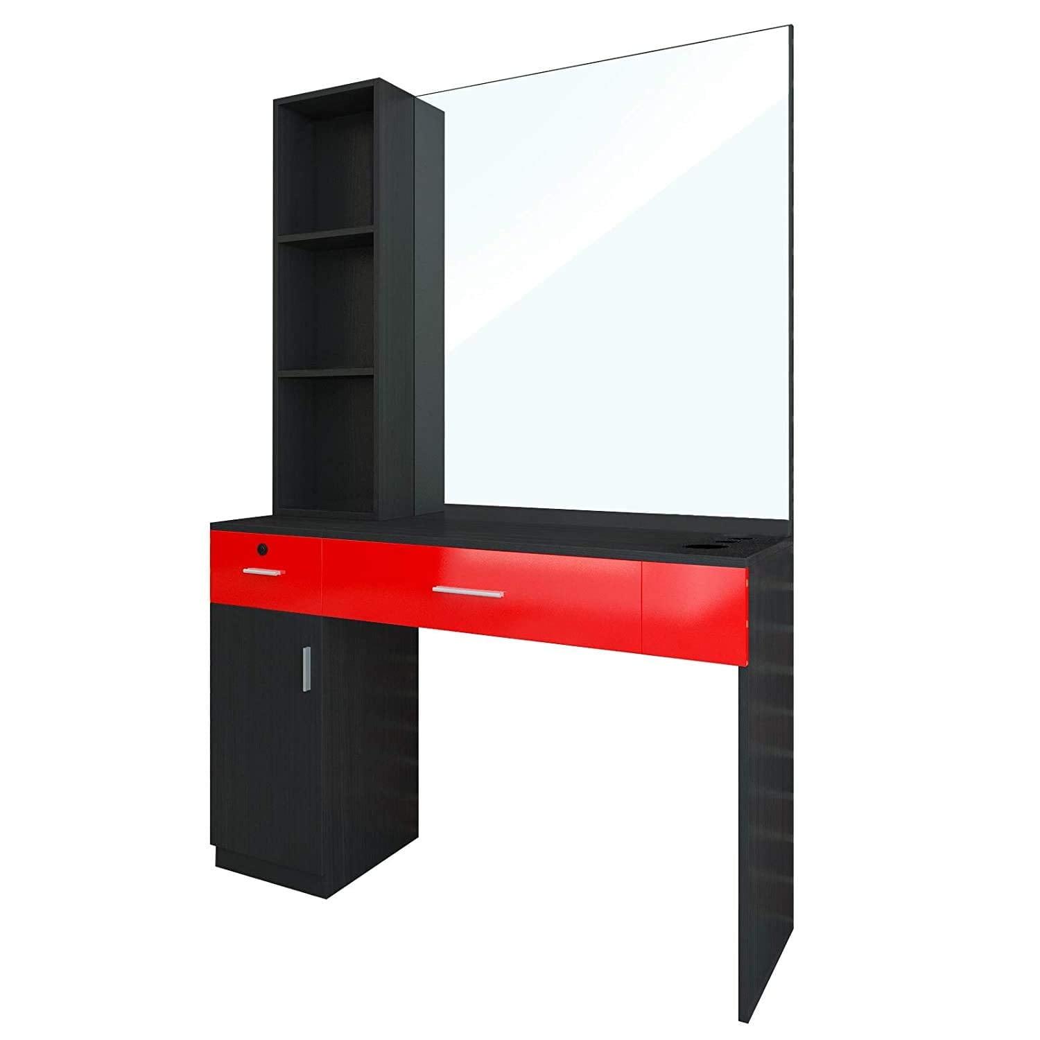 Inbox Zero Black Red Wall Mount Barber Station With 2 Drawers 1 Storage Cabinet 3 Open Shelves With Mirror