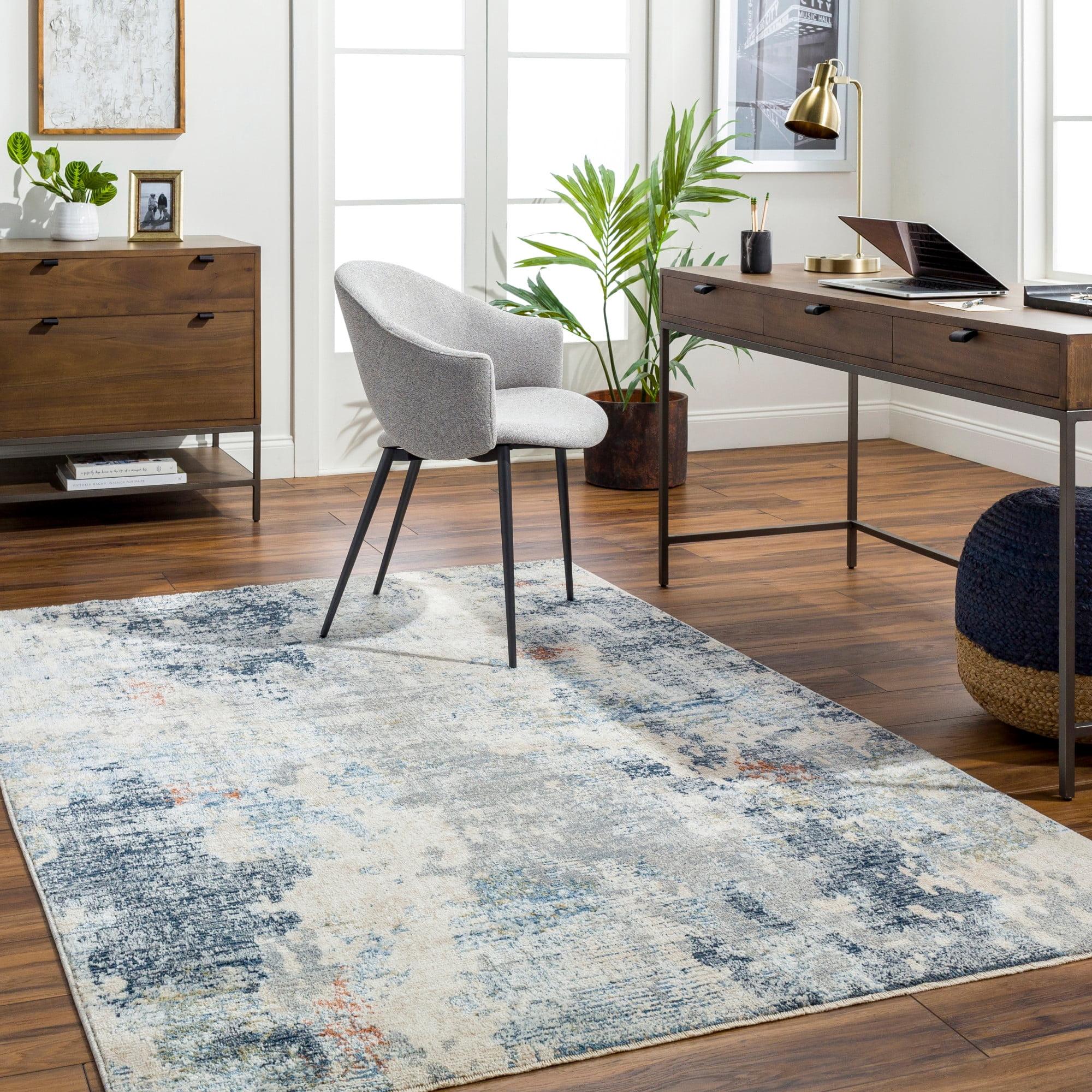 Blue and Gray Tufted Polyester Rectangular Area Rug