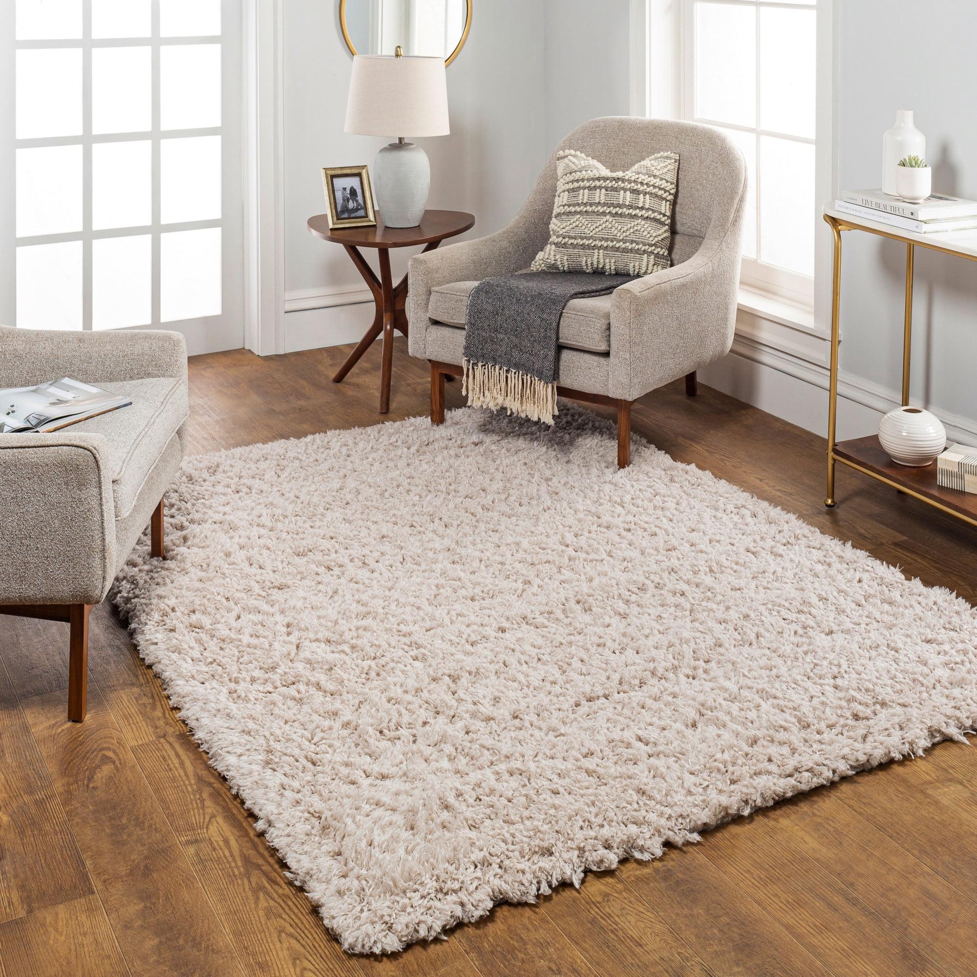 Oatmeal Plush Polyester Rectangular Reversible Area Rug 6'7" x 9'