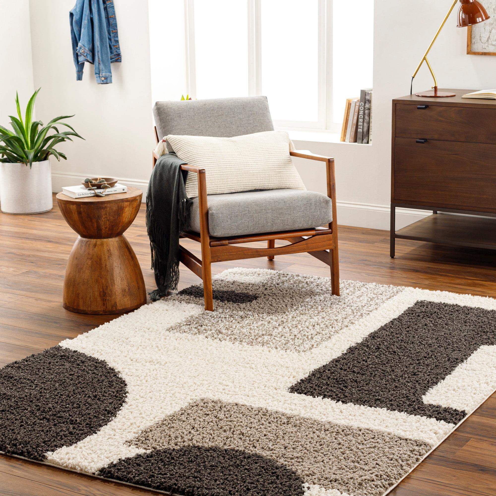 Birmingham Black Plush Rectangular Synthetic Area Rug, 7'10" x 10'