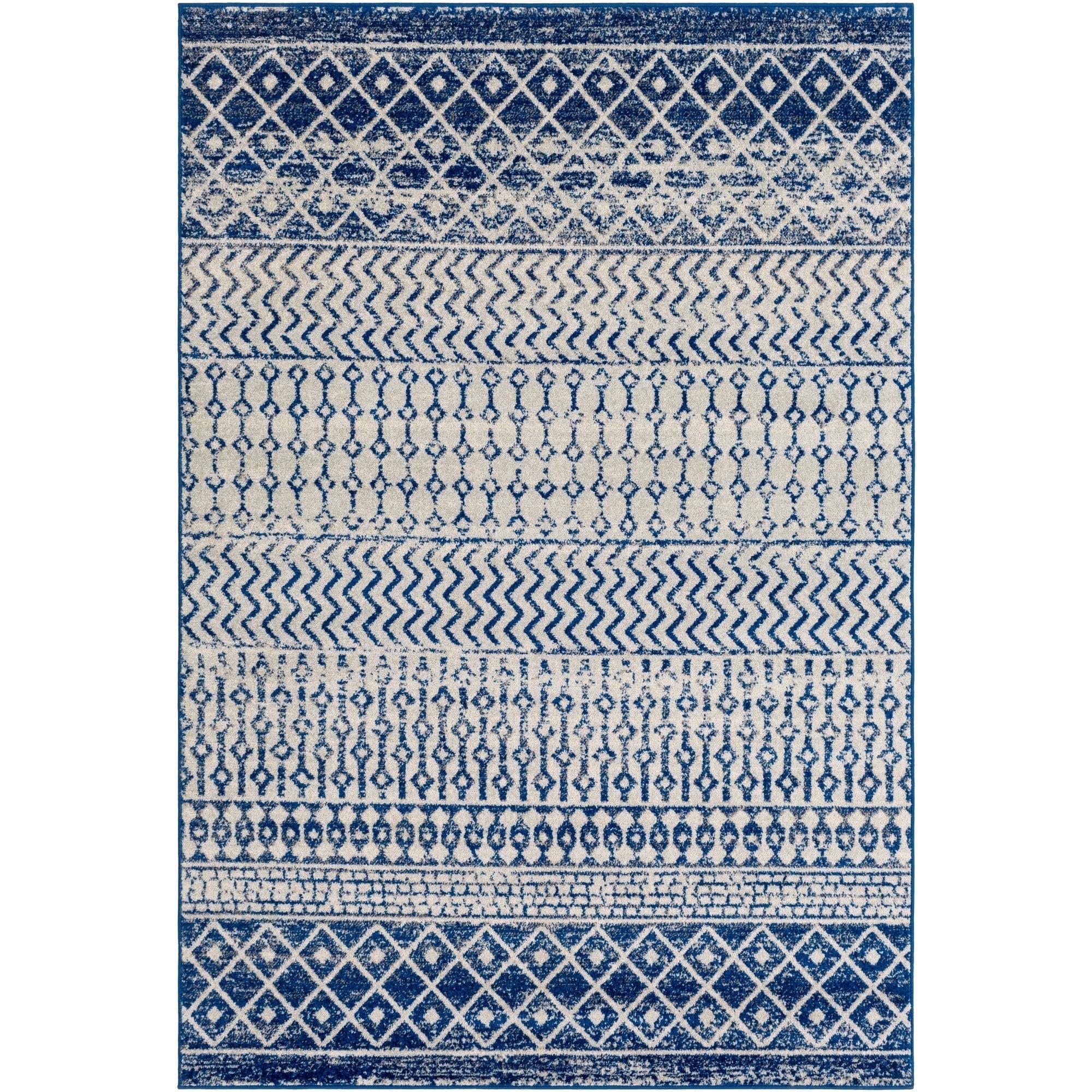 Modern Rustic Blue Synthetic 5'3" x 7'6" Area Rug