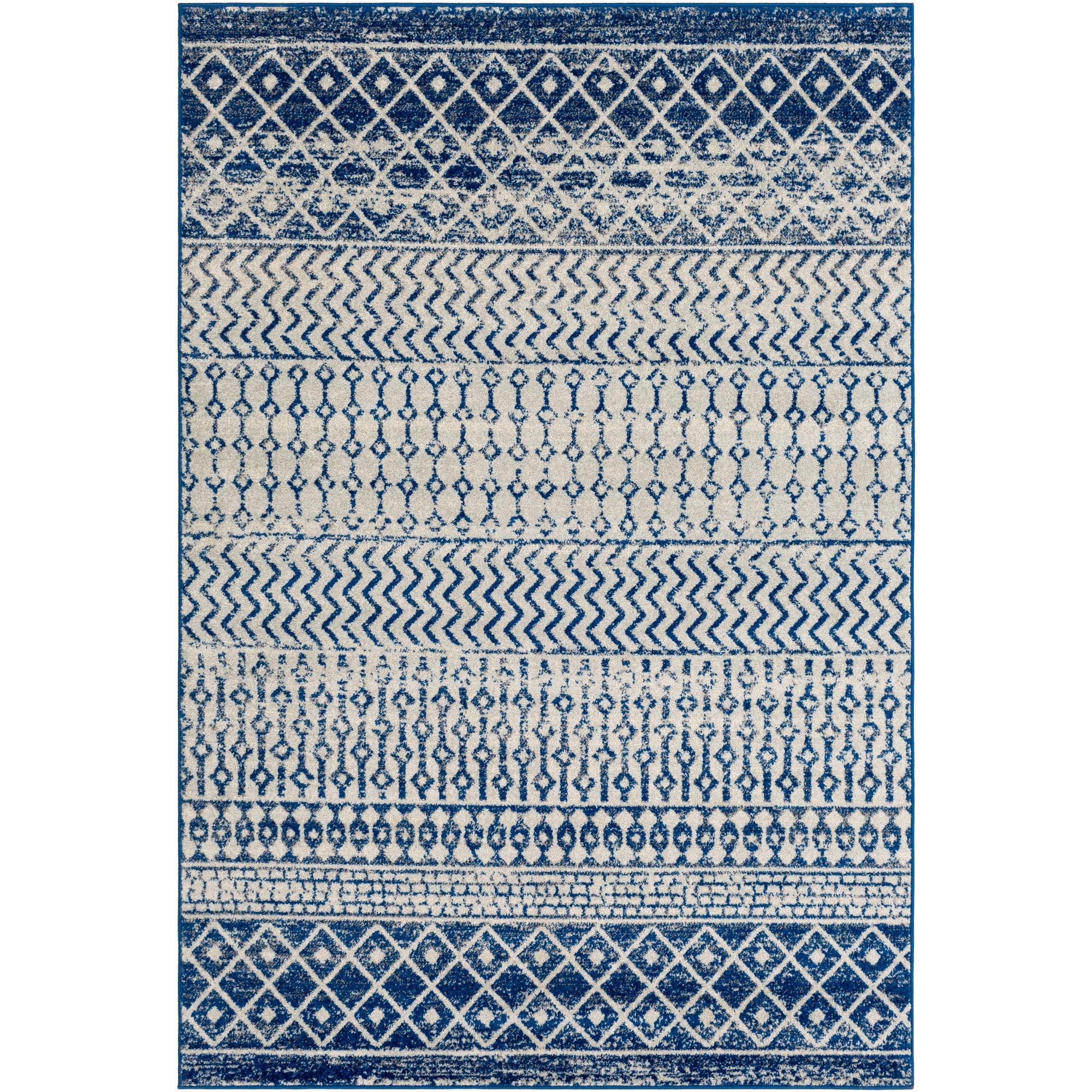 Modern Rustic Blue Synthetic 5'3" x 7'6" Area Rug