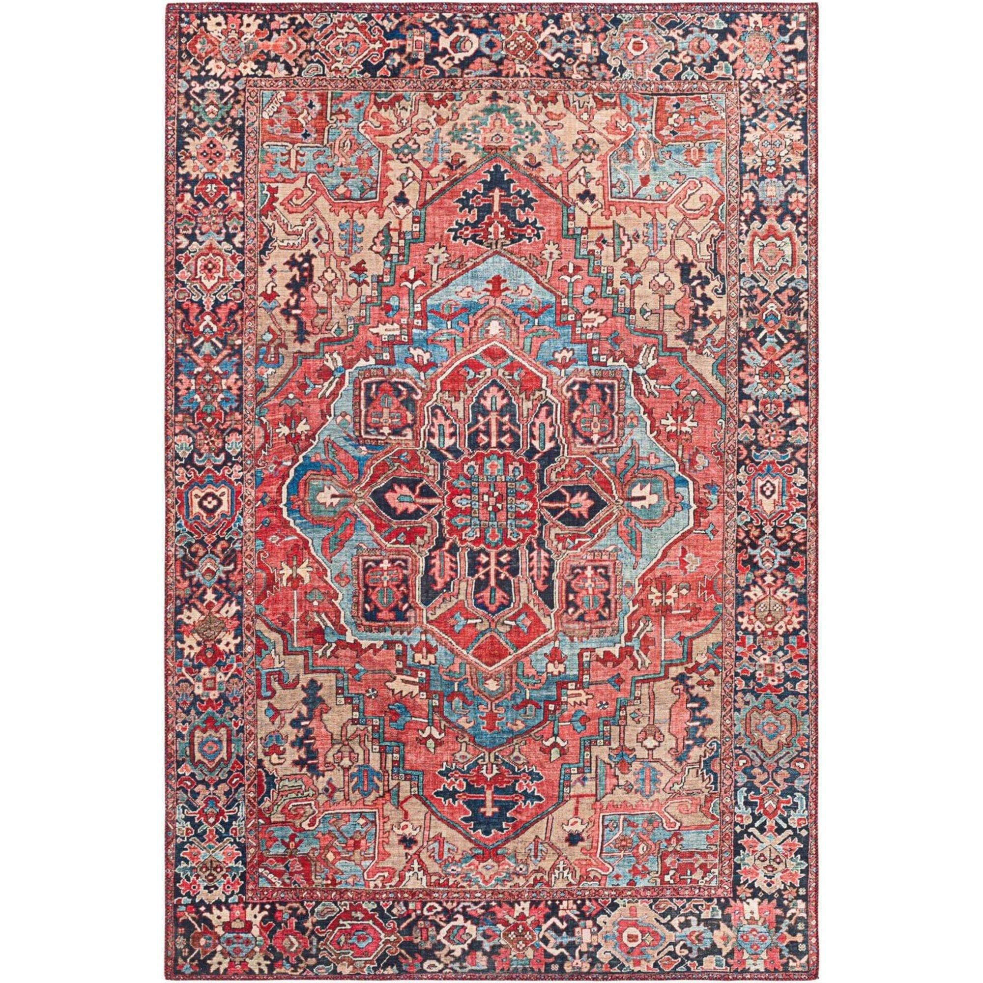 Bright Red Rectangular Synthetic Vintage Area Rug