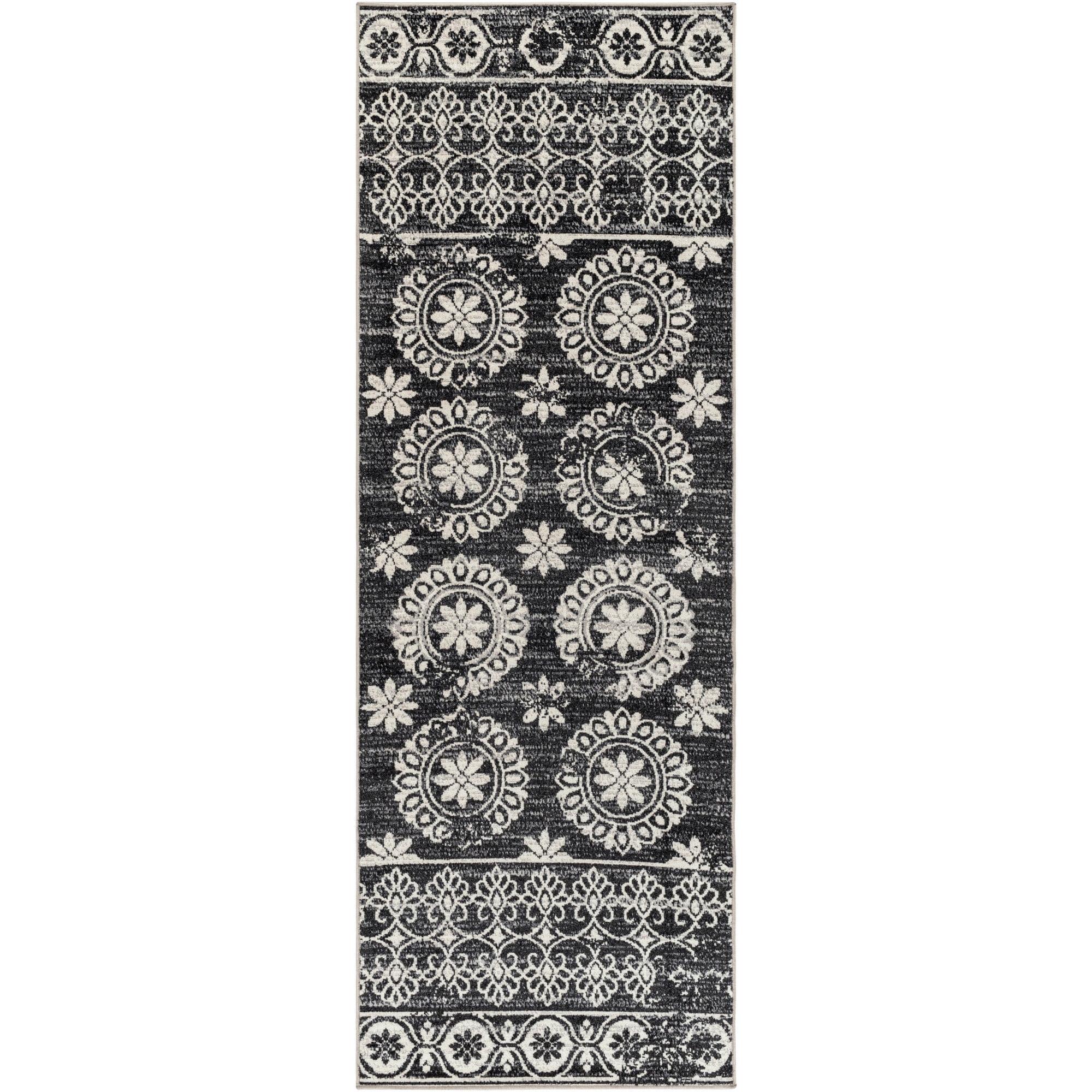 Artistic Weavers Lavadora Medallion Machine Washable Runner Area Rug, Black ,2'7" x 7'3"