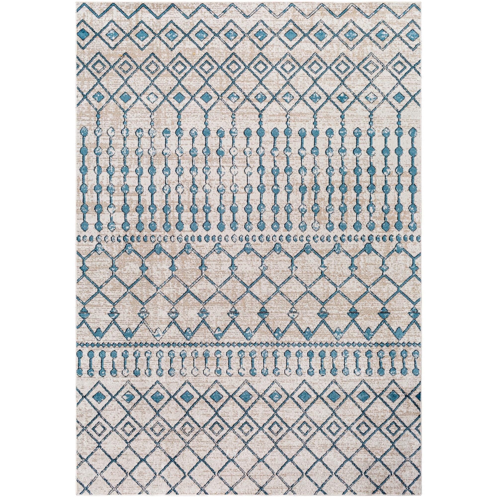 Livabliss Lavadora Tribal Machine Washable Indoor Area Rug, Aqua/Grey ,7'10" x 10'