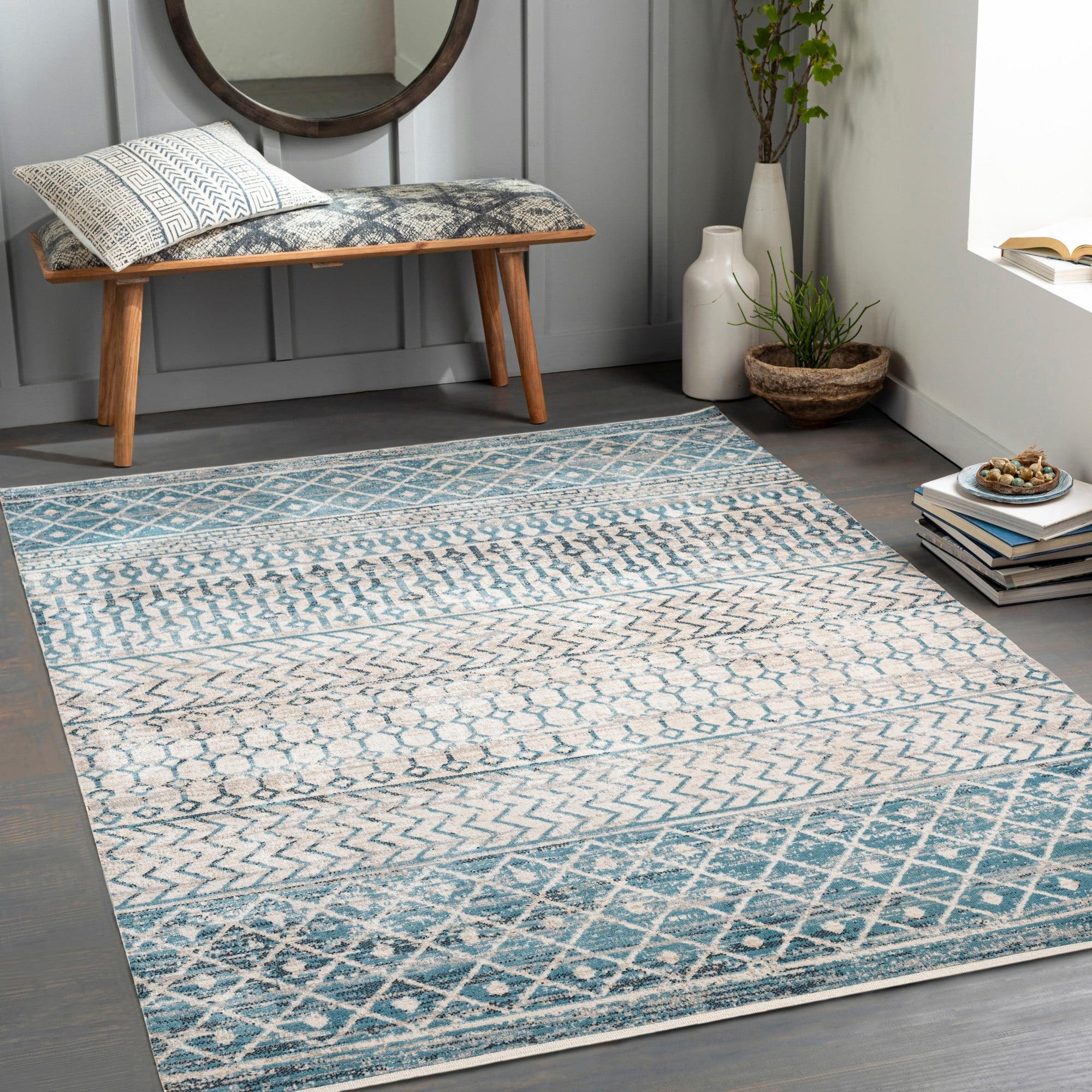 Boho Charm Blue Spot Washable Rectangular Area Rug, 9' x 12'