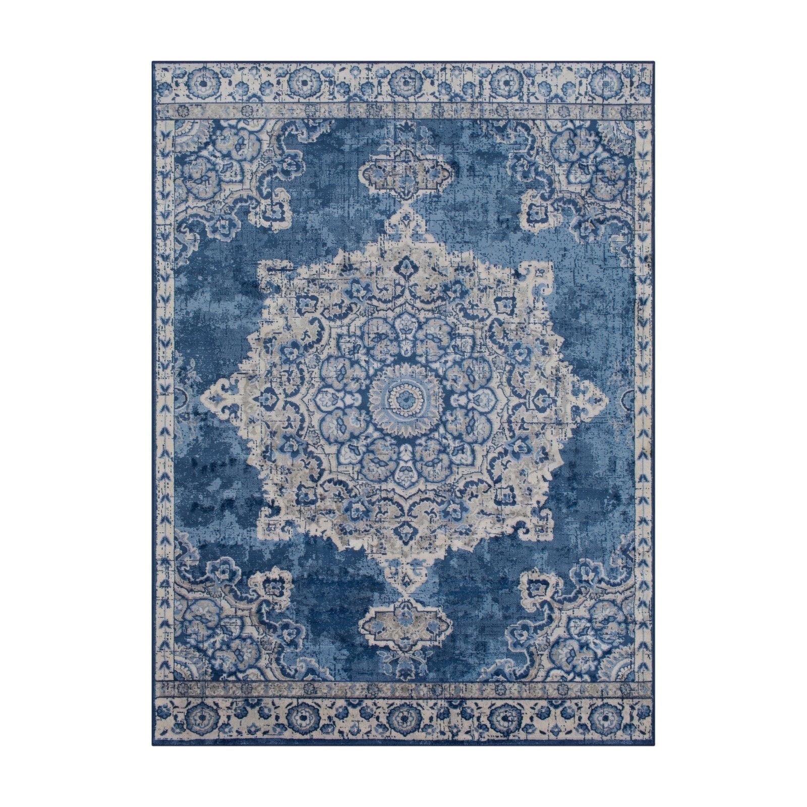 Livabliss Monaco Vintage Medallion Area Rug,4'3" x 5'11",Navy