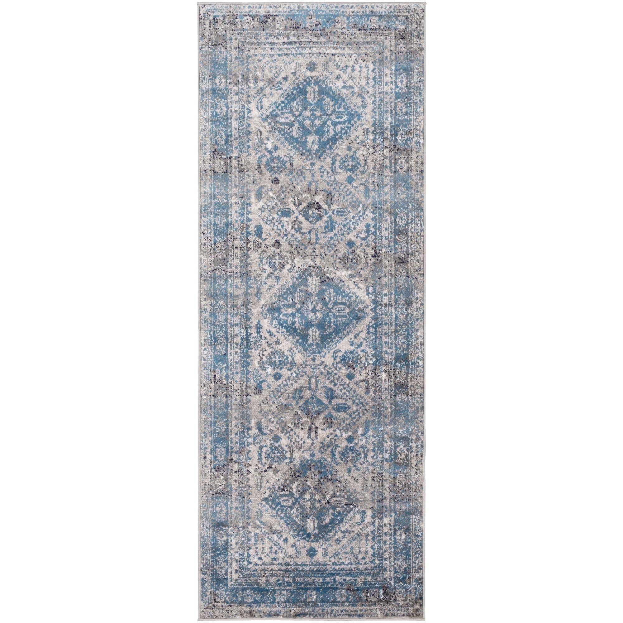 Livabliss Blue and Grey Vintage Medallion Runner Rug, 2'7" x 7'3"