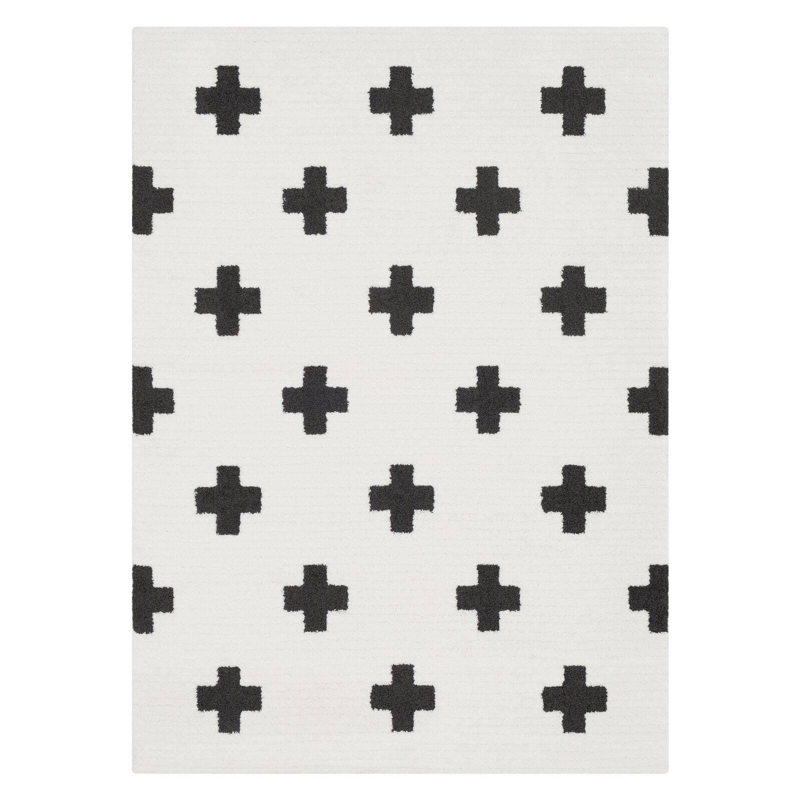 Reversible Black Geometric Shag Rug 5'3" x 7'3"