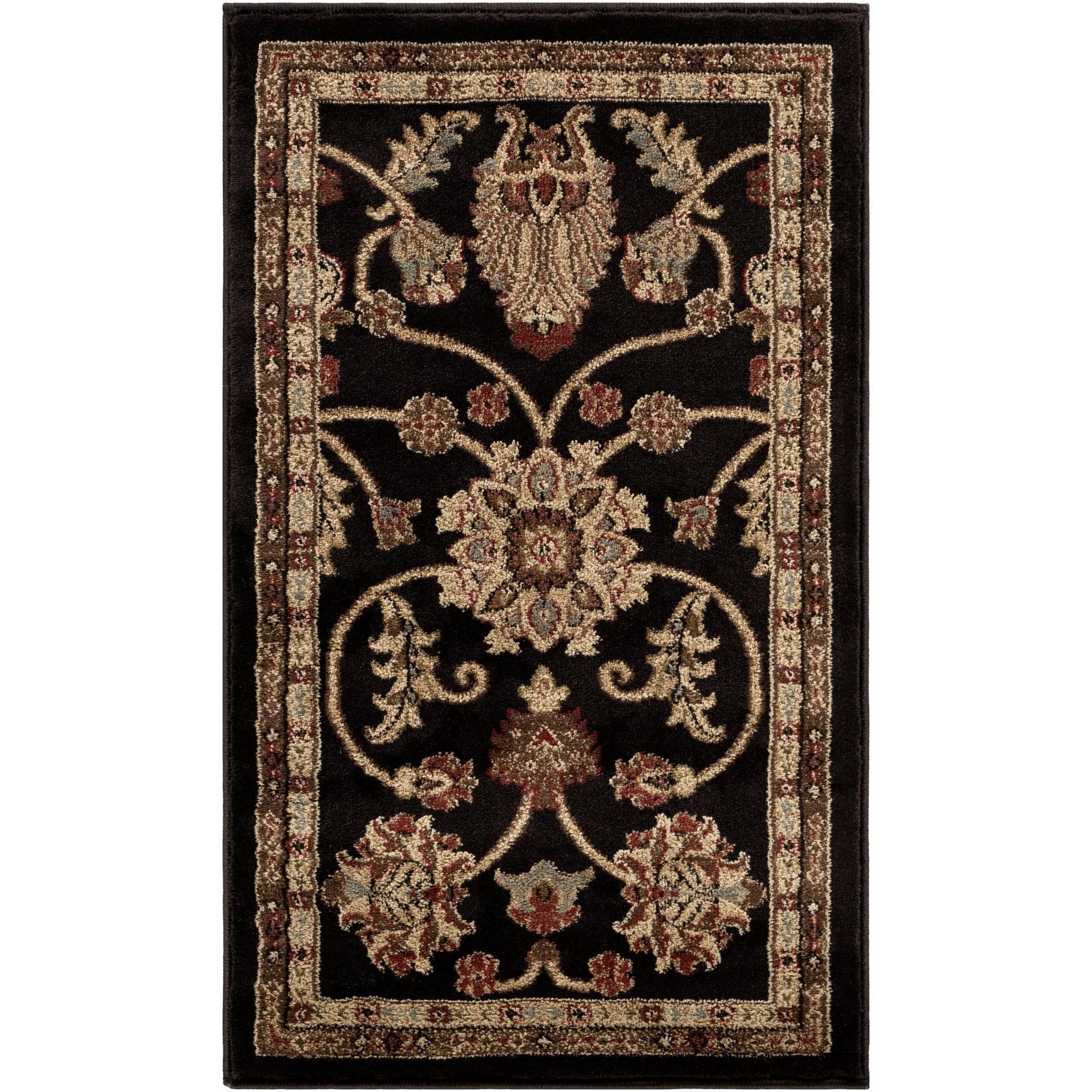 Black and Beige Synthetic Flat Woven Rectangular Area Rug