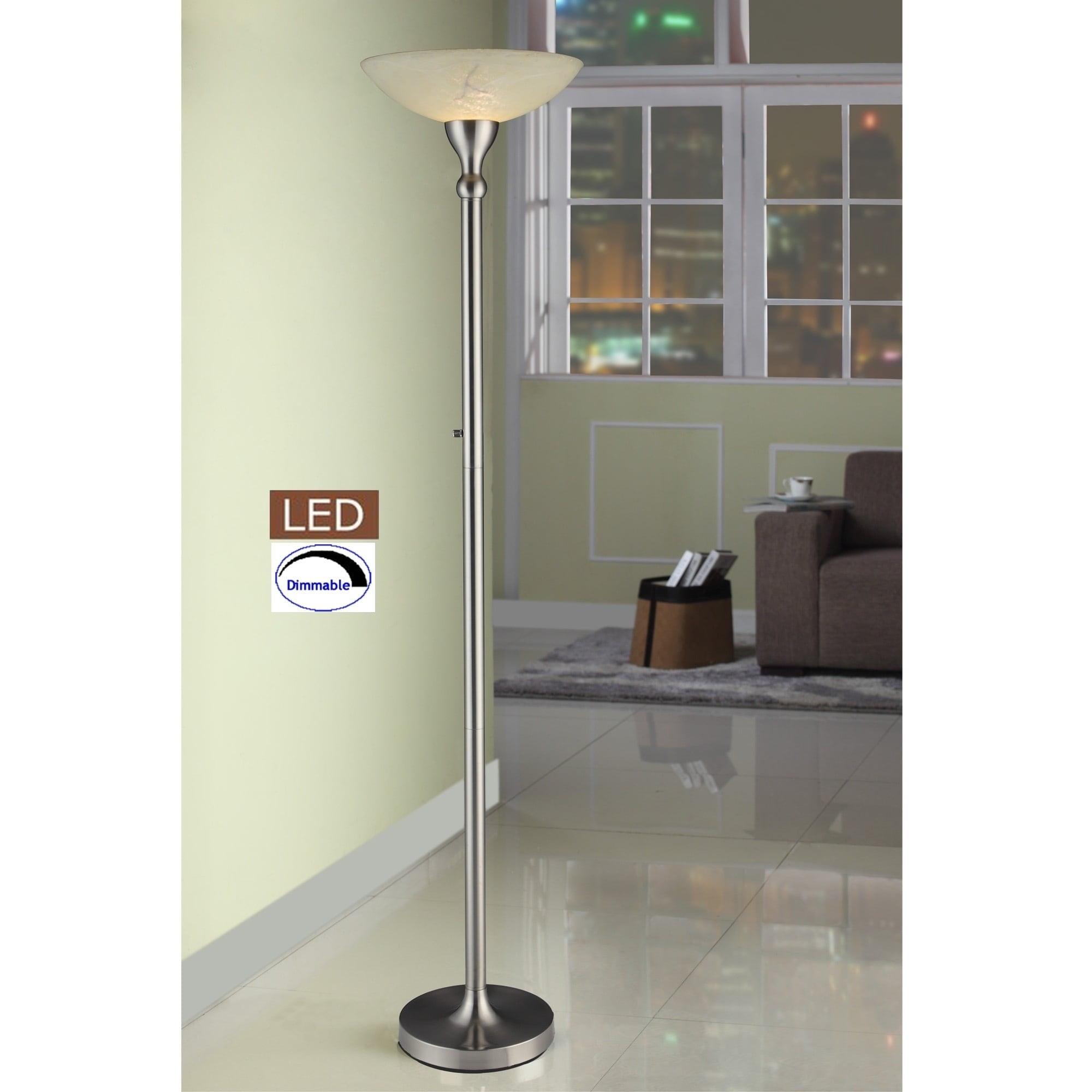 Satin Nickel 71" LED Torchiere Floor Lamp with Alabaster Shade