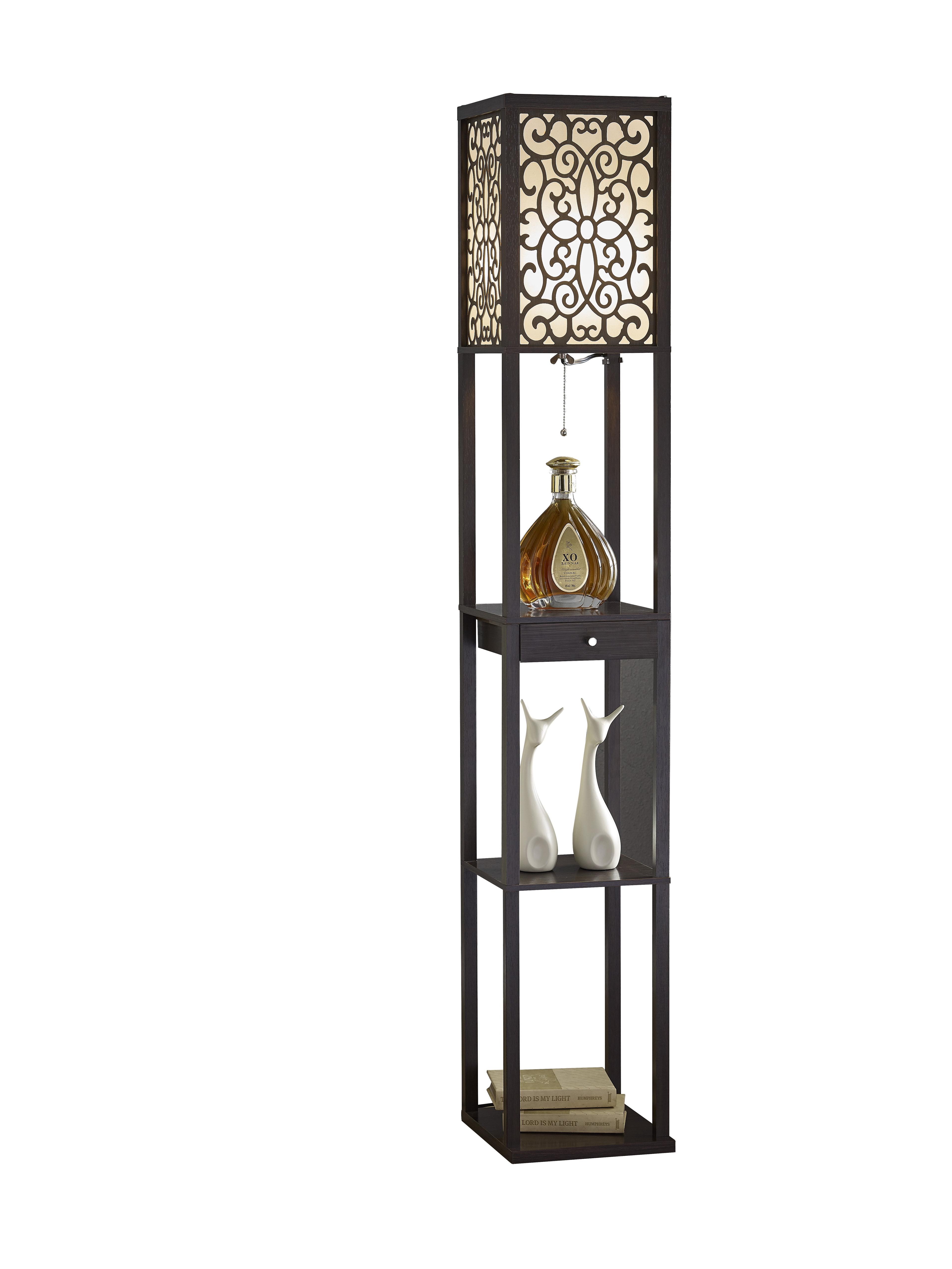 Etagere 63" White Floor Lamp with Shelf and Floral Shade