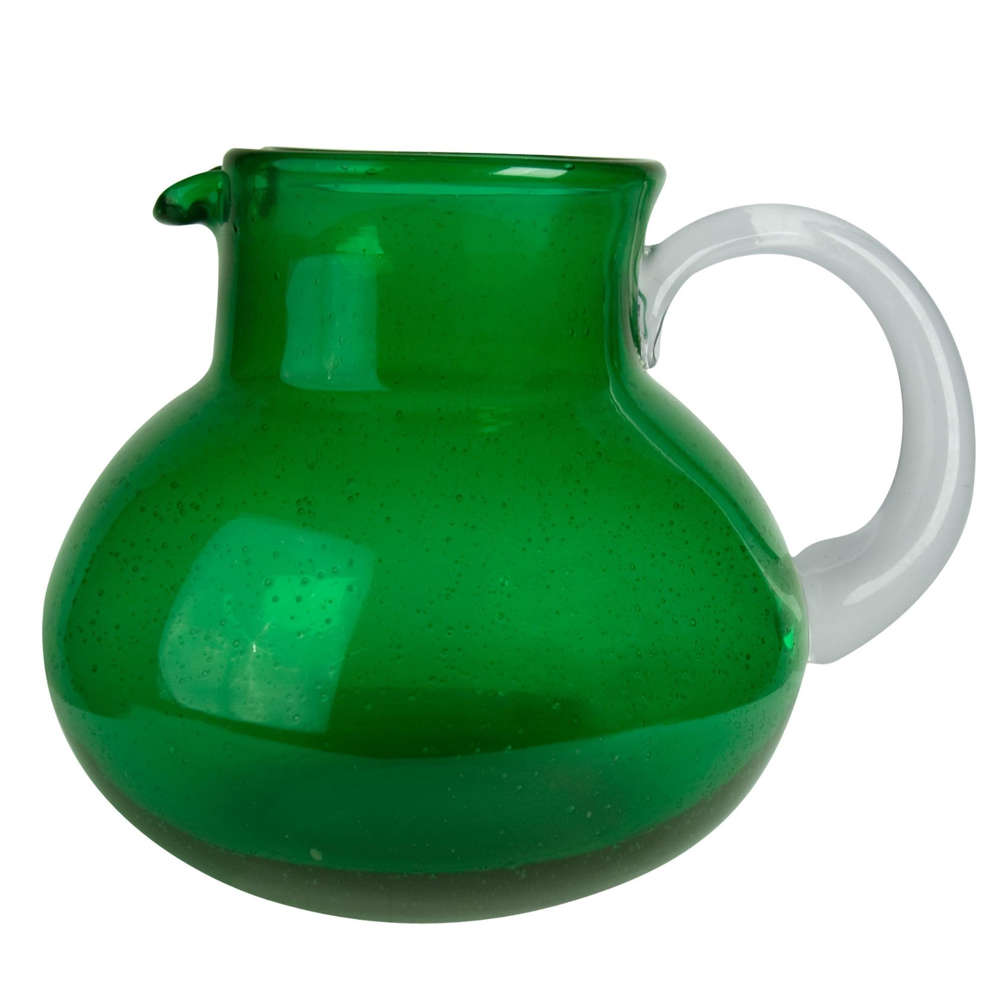 Artland Iris 90 Oz Handblown Glass Pitcher, Bubble Shape, Lead-Free, Versatile Drink Dispenser for Water, Juice, Cocktails, Dishwasher Safe - Green