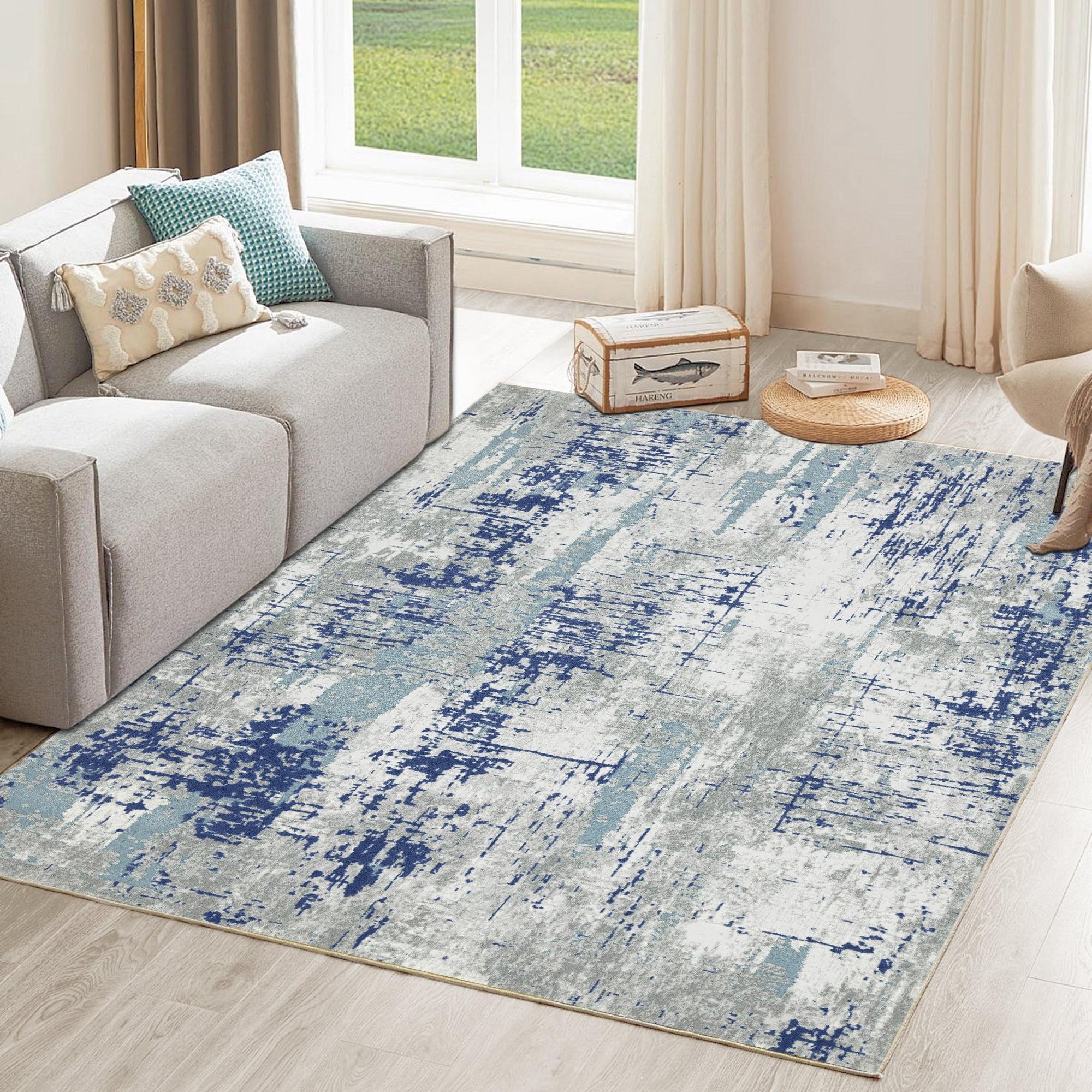 WhizMax 5'x7' Modern Blue Abstract Area Rug Machine Washable Contemporary Rug Soft Foldable Thin Accent Rug Anti-Slip Non-Shedding Floor Carpet