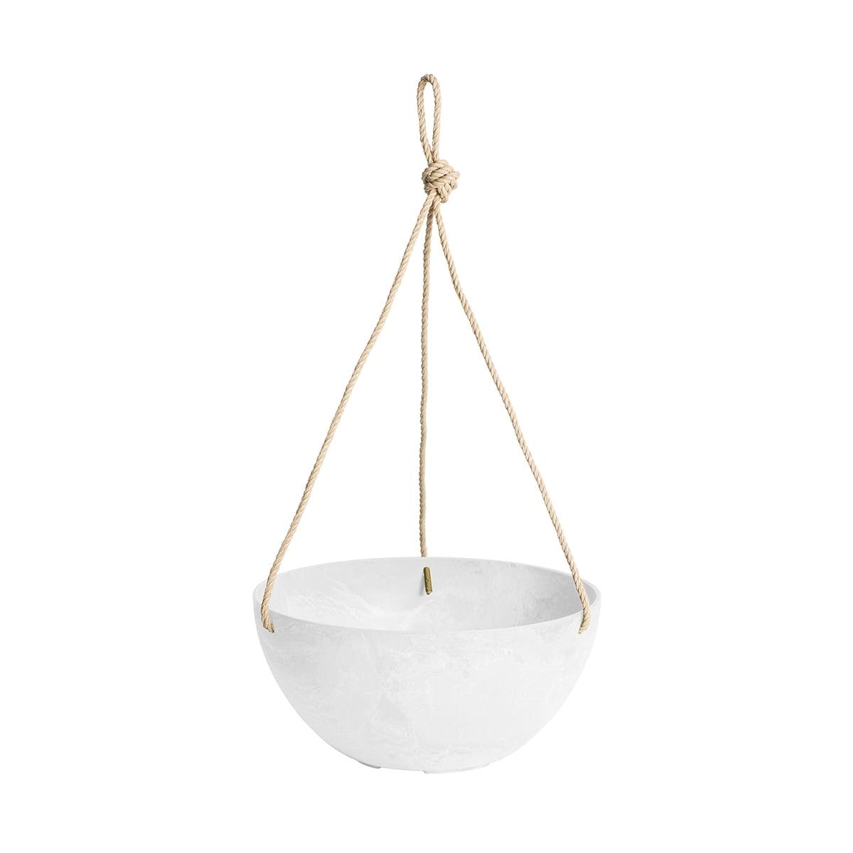 White 12" Marbled Hanging Bowl Planter with Rope