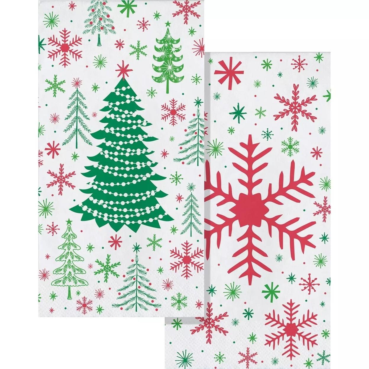 Christmas Tree and Snowflake Hand Towels Set, 100 Count