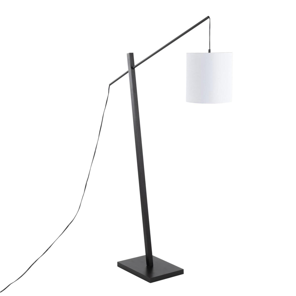 Arturo Contemporary Floor Lamp in Black Wood and Black Steel with White Fabric Shade by LumiSource