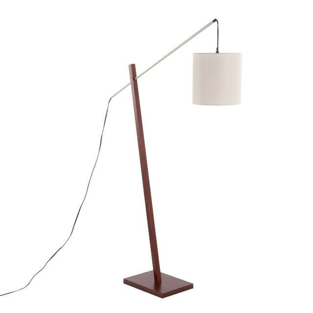 Arturo Contemporary Floor Lamp in Walnut Wood and Satin Nickel with Grey Fabric Shade by LumiSource