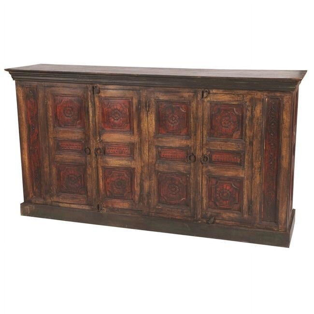 Arvada Solid Wood 4 Door Hand-Carved Buffet in Brown