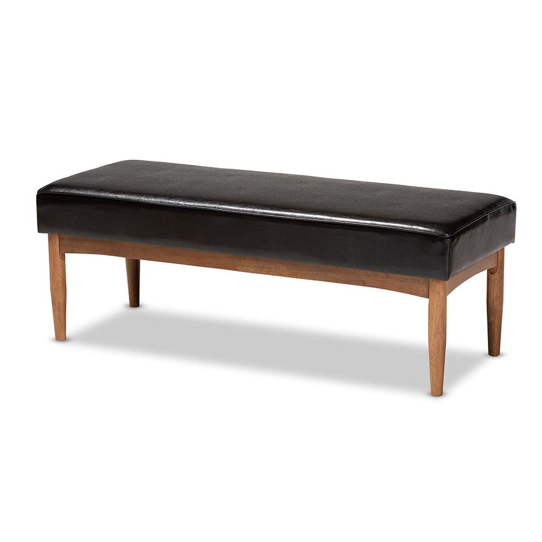 Arvid Mid-Century Modern Dark Brown Faux Leather Upholstered Dining Bench