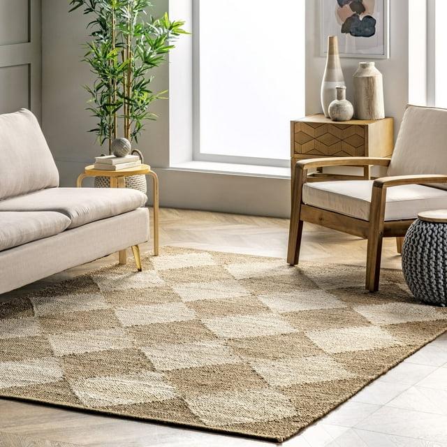 Nuloom Louie Diamond Checkerboard Jute Area Rug, 10' x 14', Natural