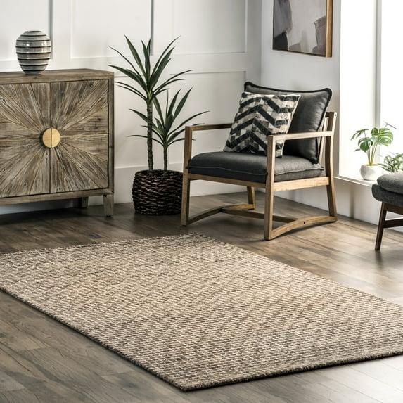 Katasha Checked Wool Brown Area Rug