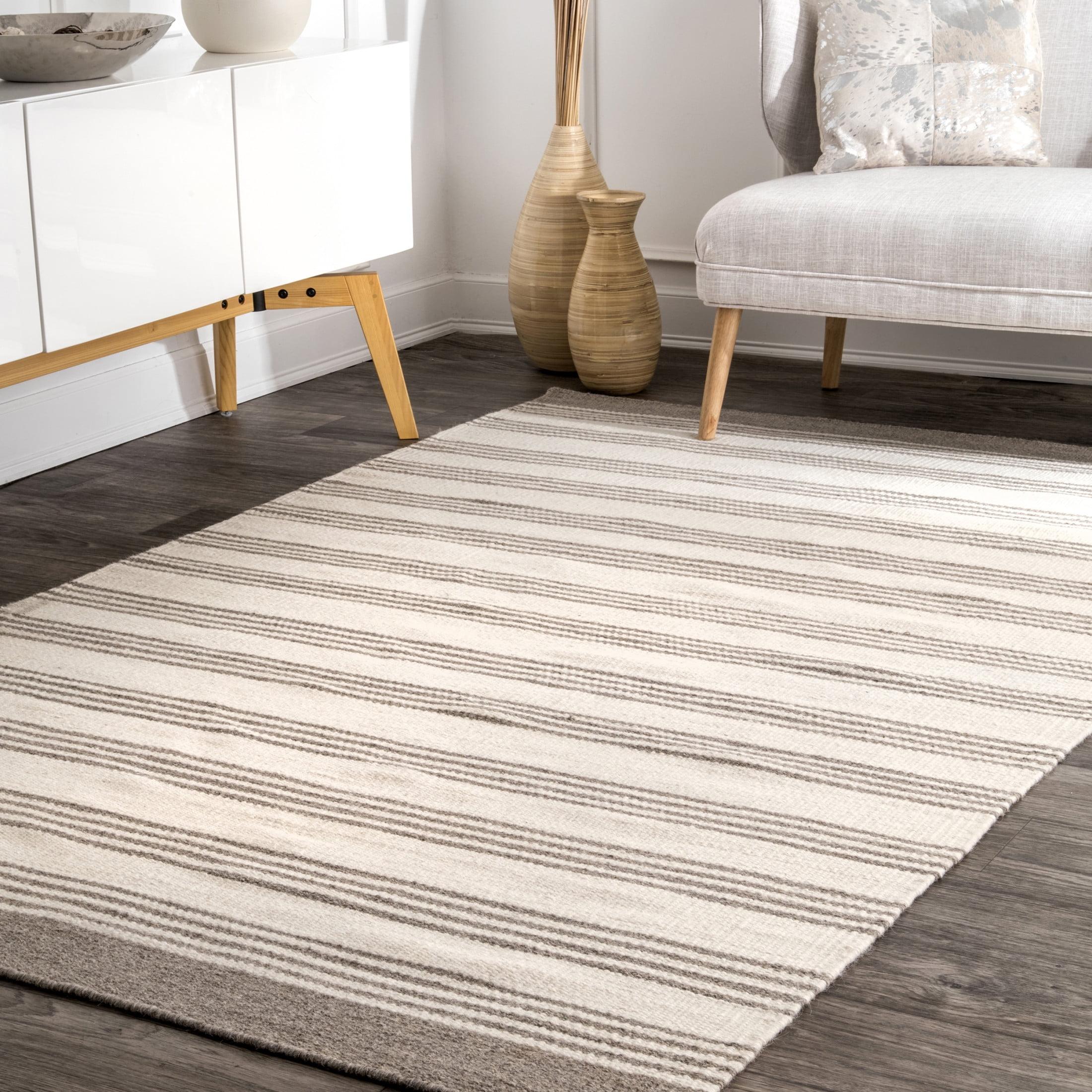 Highland Dunes Striped Cotton/Wool Beige Area Rug
