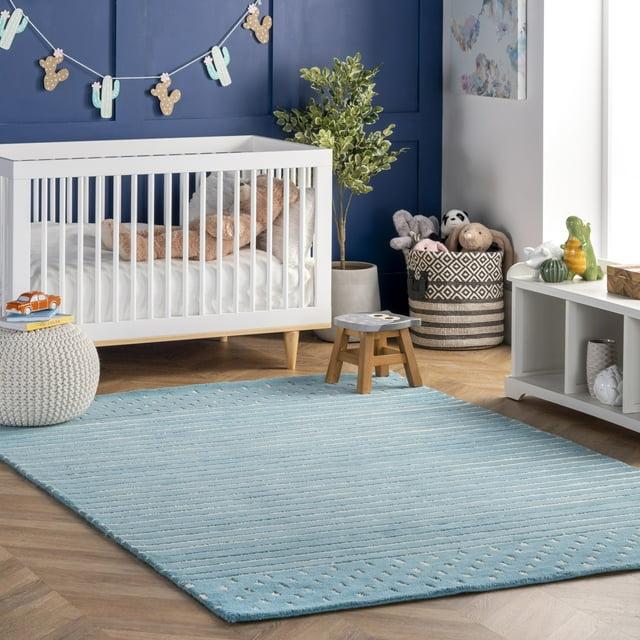 Arvin Olano x Rugs USA - Mandia Striped Wool Indoor Area Rug Baby Blue 3' x 5'