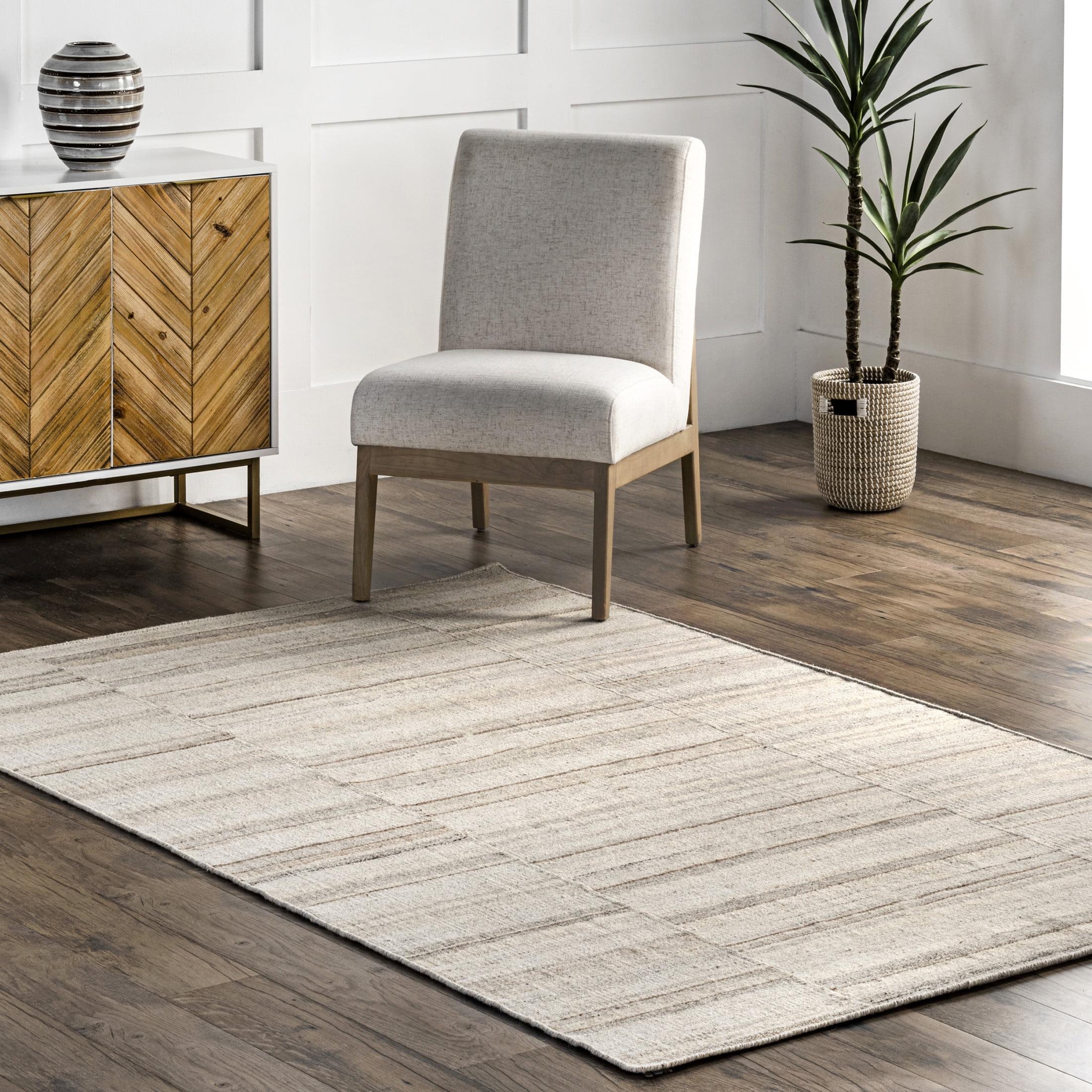 Latitude Run® Marble Striped Wool-Blend Beige Area Rug
